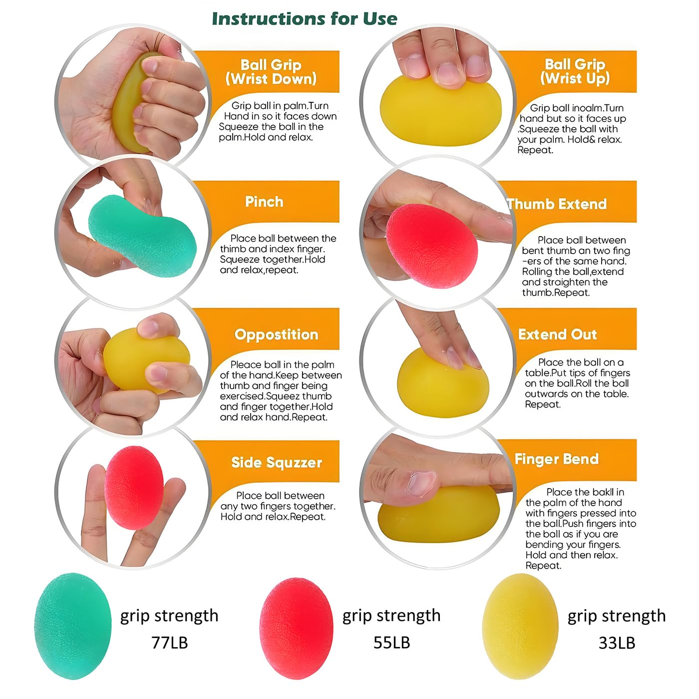 Handtherapie-Kitte-Set, Griffkrafttrainer, Unterarmstärker, Stressbälle, Handstärkungsgeräte, Griffstärkung, Geschicklichkeit, Mobilität, Stressabbau bei Verletzungen, 15 Stück