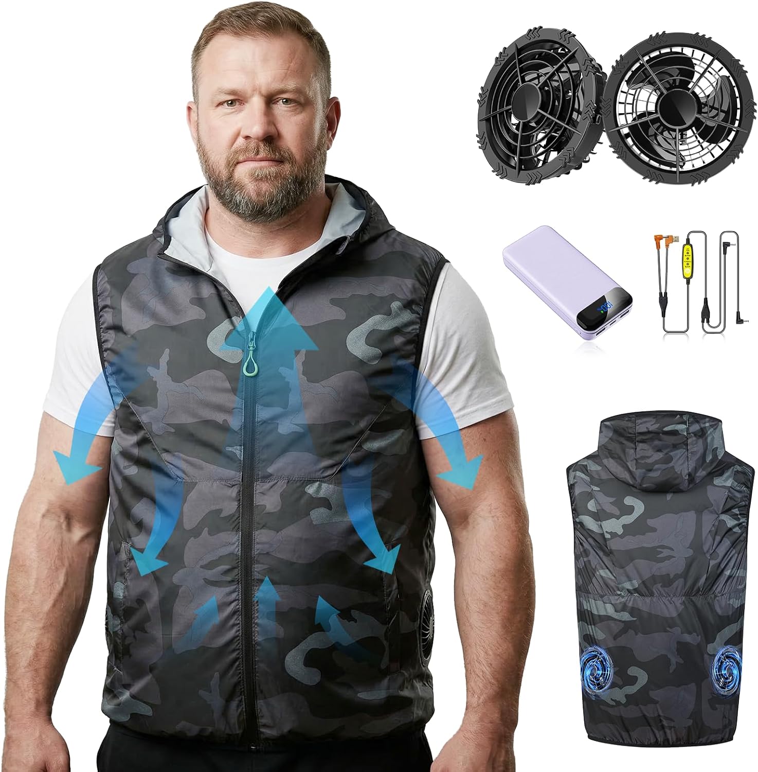 Cooling Vest with 2 Fans and 30000mAh Battery Packs, Air Conditioned Jacket for Men