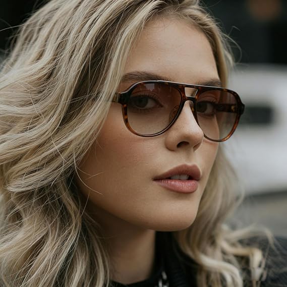 Retro Style Double Bridge Sunglasses for Women Men - Pilot Eyewear UV400 Protection Vintage Shade Driving