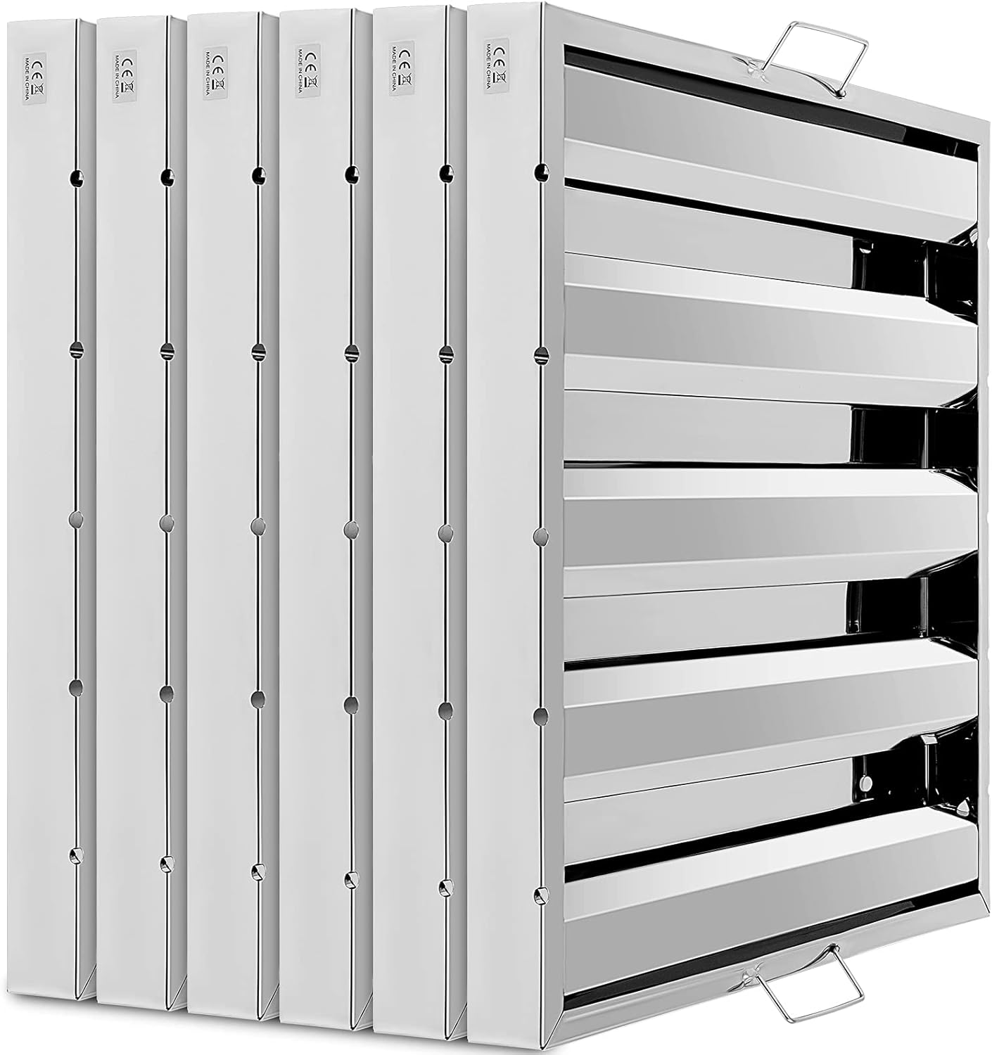 Hood Filters 19.5W x 19.5H Inch, 430 Stainless Steel 4 Grooves Commercial Baffle Grease Filter, Range Hood Filter for Grease Rated Commercial Kitchen Exhaust Hoods