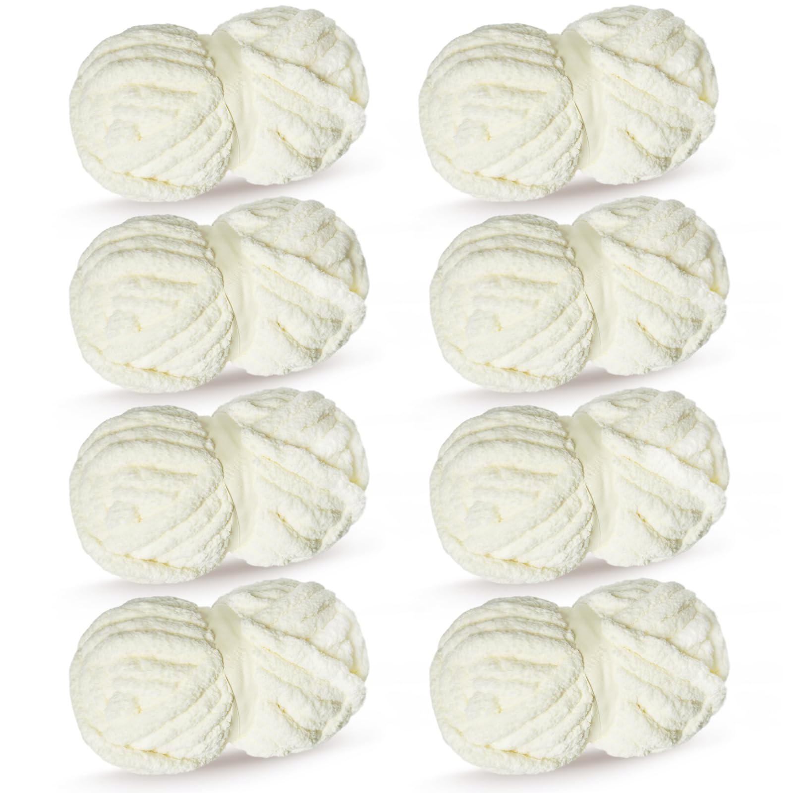 Milk White Chunky Chenille Yarn for Crocheting Bulky Thick Fluffy Yarn for Knitting,Super Bulky Hand Blanket, Soft Plush Yarn Crochet Carpet/Scarf/Cushion/ 8 Jumbo Pack(63.76oz/197.68yd