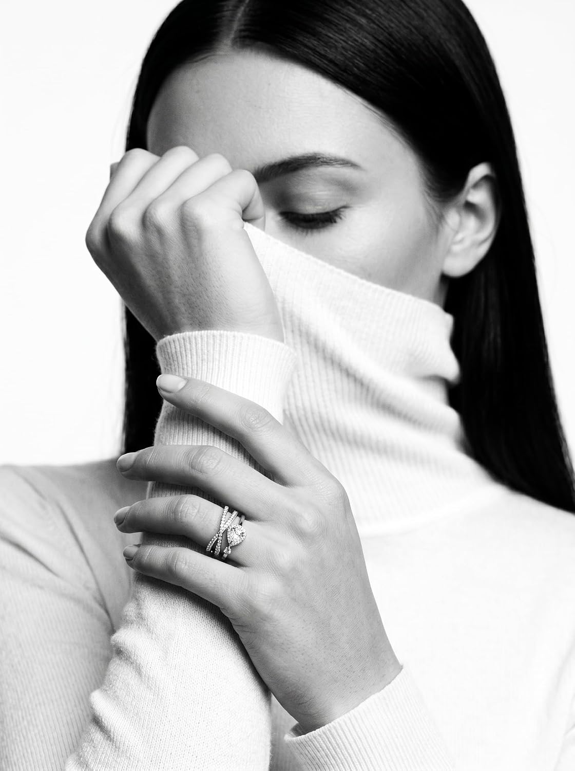 Women's Luxury Ring | Layered Crisscross Teardrop Cubic Zirconia Ring | Silver Color Adjustable Open Band | Hypoallergenic Unique Minimalist Statement Index Finger Ring