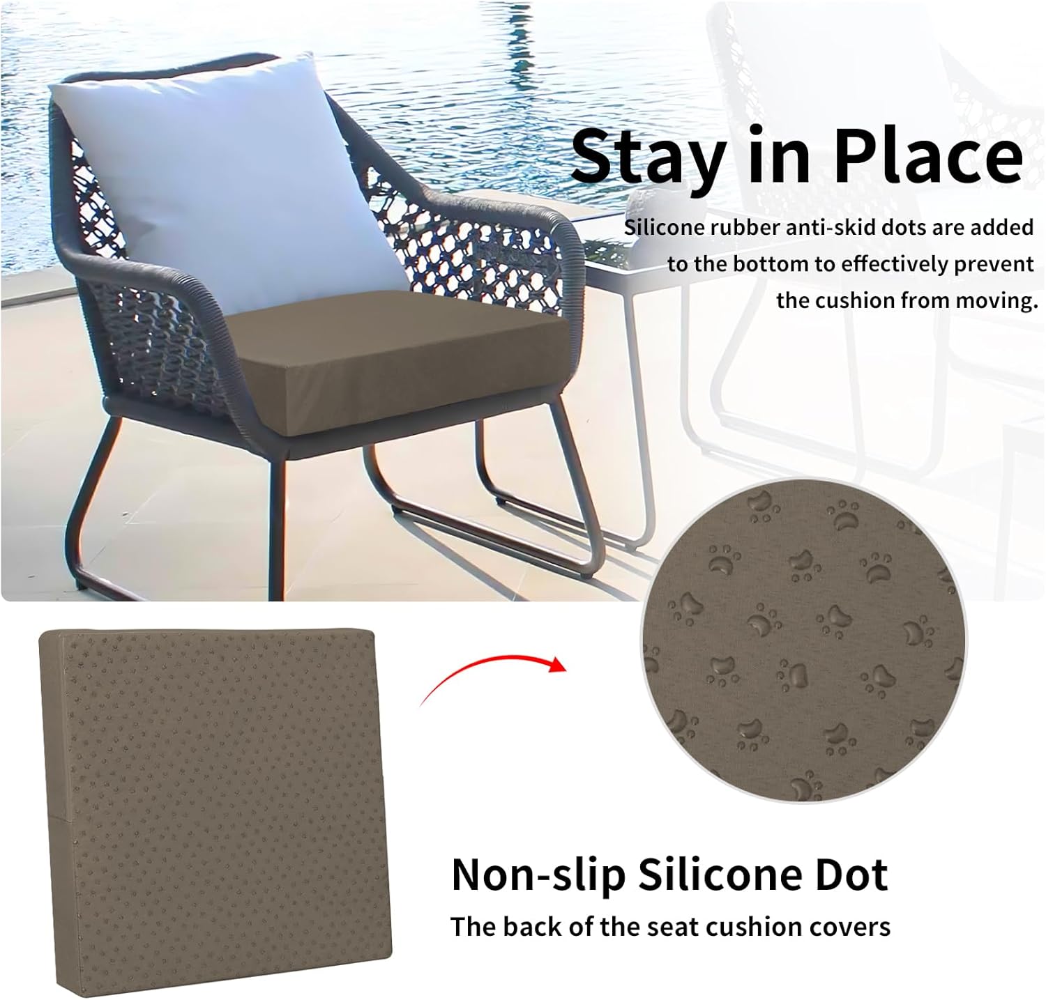 Easy-Going Waterproof Patio Cushion Covers ONLY Cover 24x24x4 inch 4 Pack Replacement Non-Slip Outdoor Seat Cushion Slipcover with Zipper. Taupe