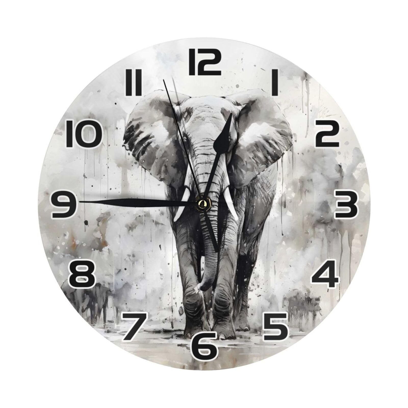 Horloge à quartz éléphant noir silencieuse pour supprimer le tic-tac du salon