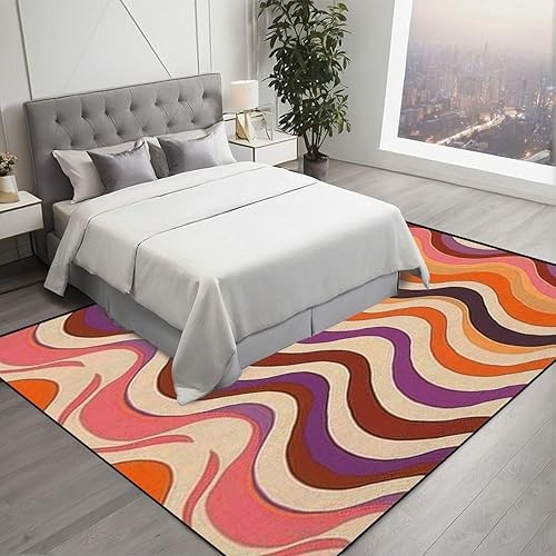 Miniatura 7 de Groovy Lines - Alfombra geométrica nostálgica retro de los años 70 con patrón abstracto sin costuras, alfombra de patio al aire libre, alfombra de