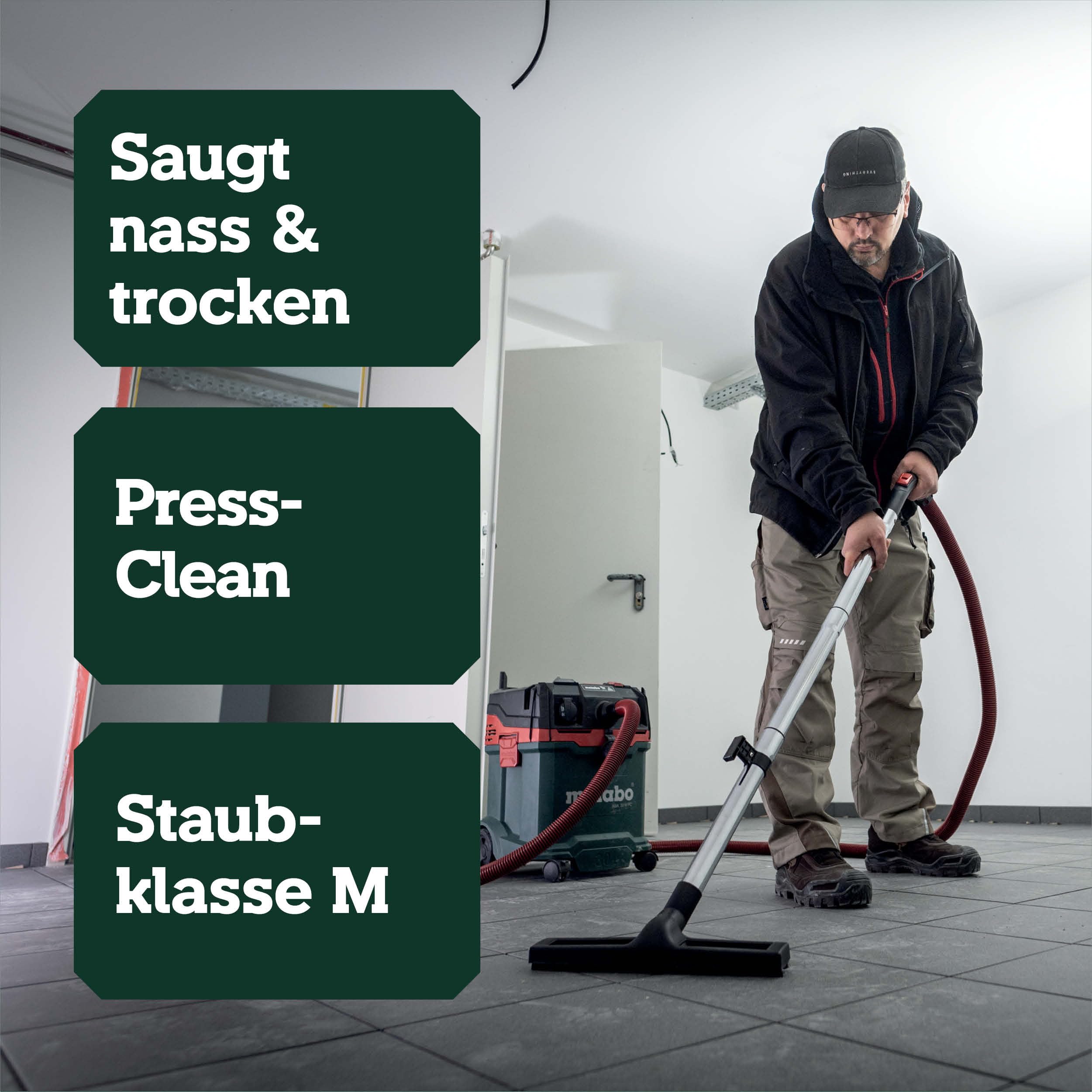 metabo ASA 30 M PC Allessauger, Kompakter Nass- und Trockensauger, 1200 W | Industriesauger Staubklasse M, 8 m Kabel, mit Antistatik-Schlauch, Filterabreinigung und Zubehör-Set, 30 l Behälter