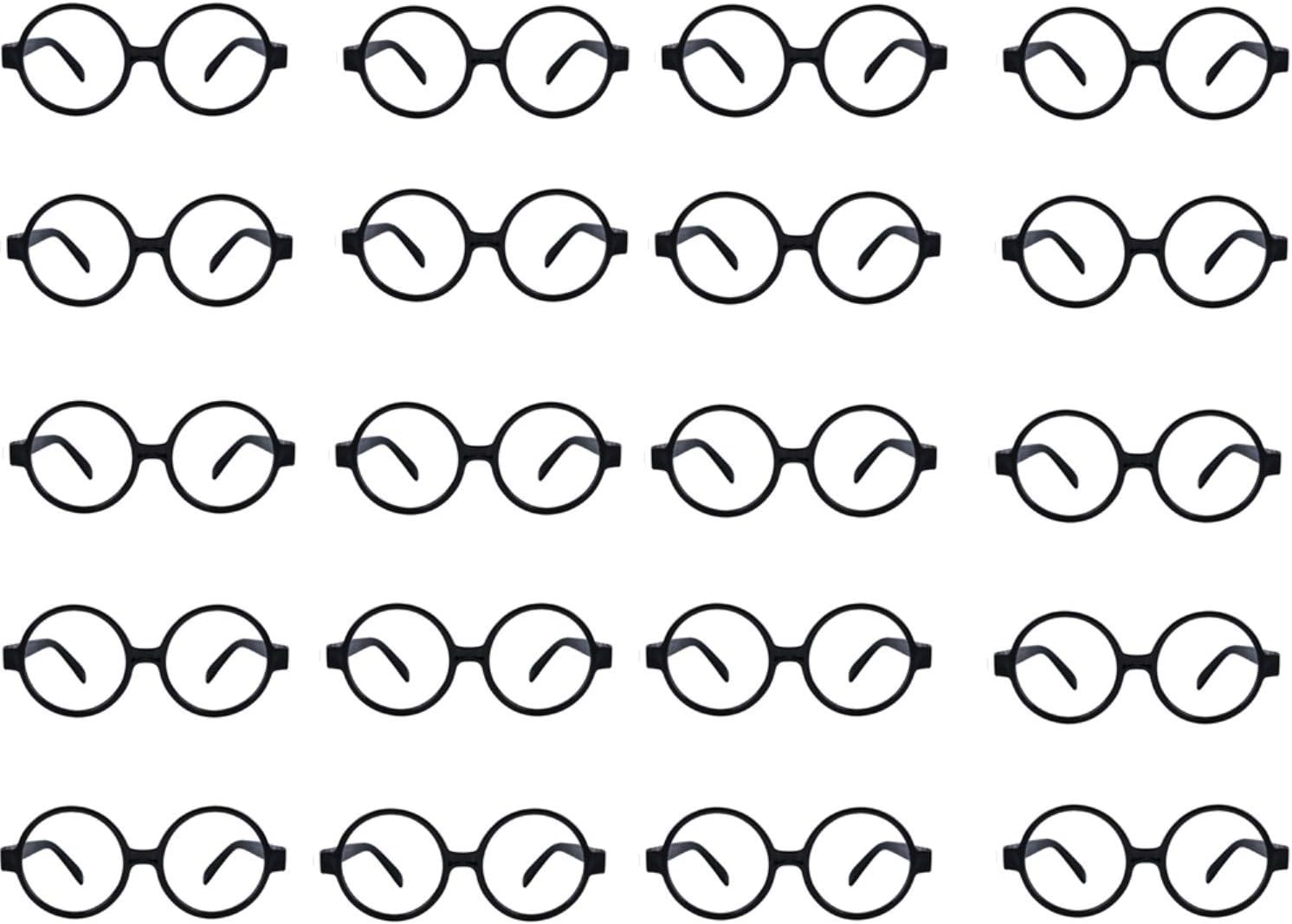 COSORO 20 Pcs Black Plastic Wizard Glasses Kids Round Glasses Frame No Lenses Eyeglasses Posing Props Costume,for Kids Favor Halloween,Harry Potter Costume Party Supplies Party Bag Fillers