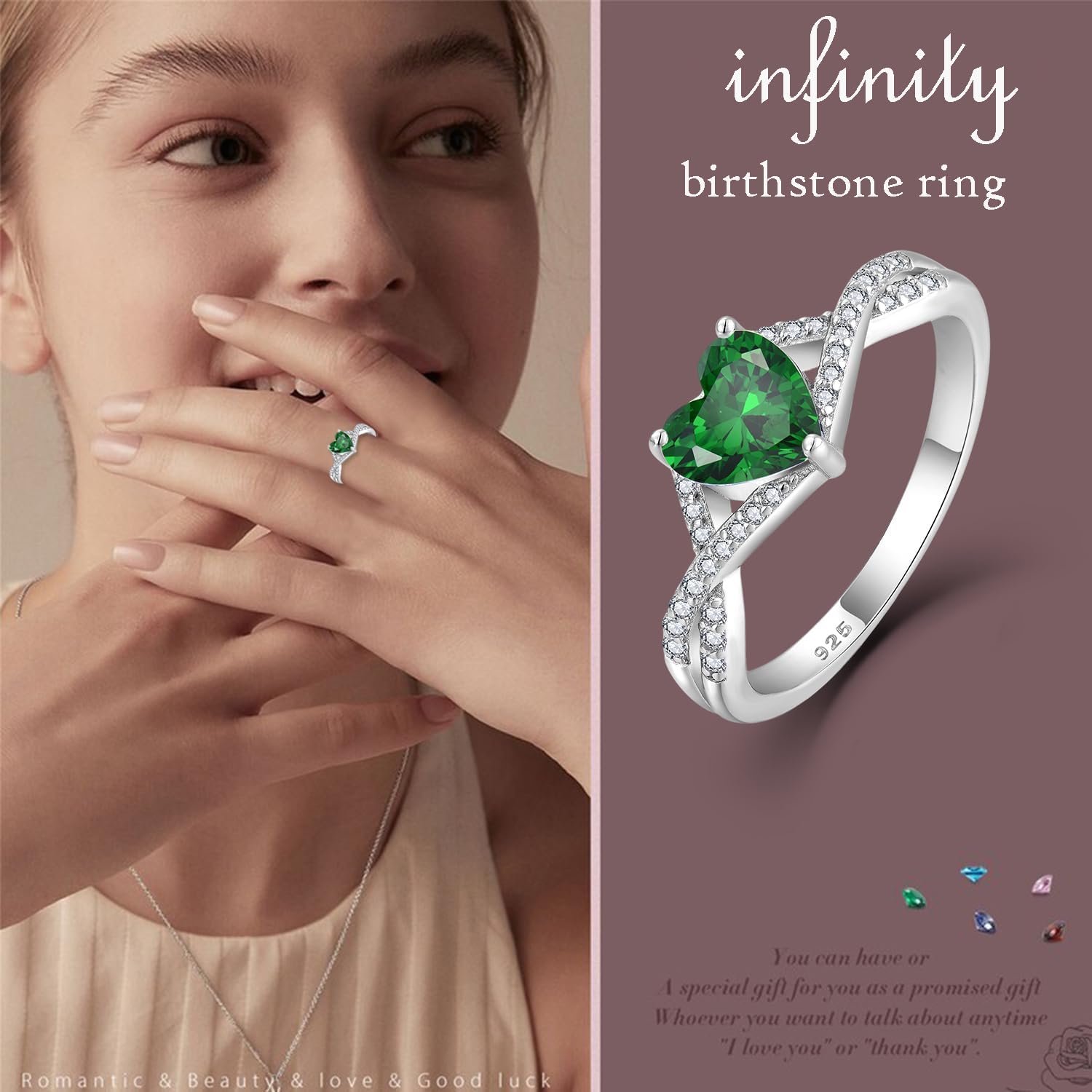 925 Sterling Silver Infinity Heart Ring Birthstone promise Ring for Women Wedding Engagement Birthday Jewelry