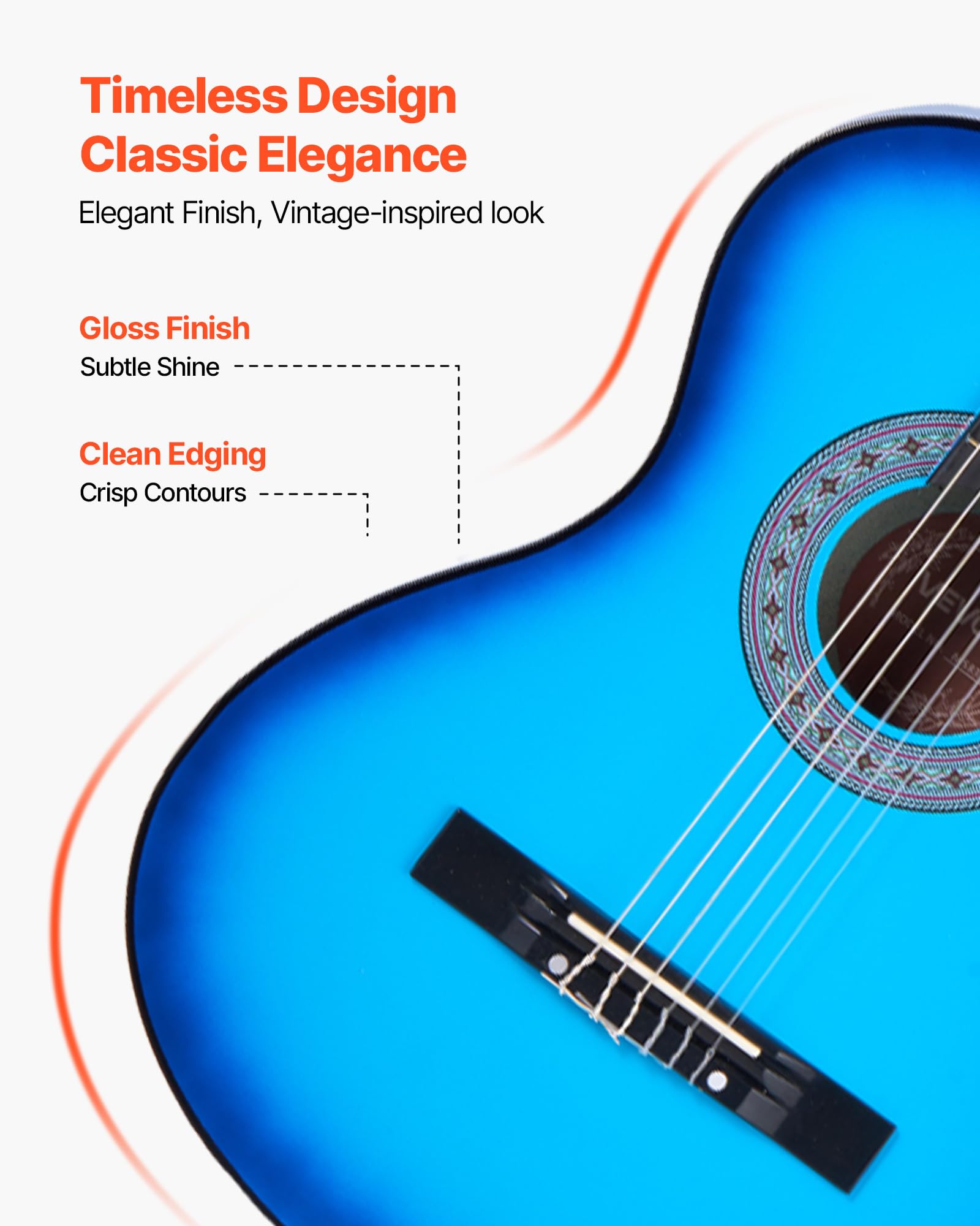 VEVOR Chitarra Classica, 960 mm, in Legno per Principianti, con Corde in Nylon, Custodia Morbida, Tracolla, Accordatore, Corde Extra, Plettri, Capotasto, Tiglio, per Adolescenti, Adulti, Blu