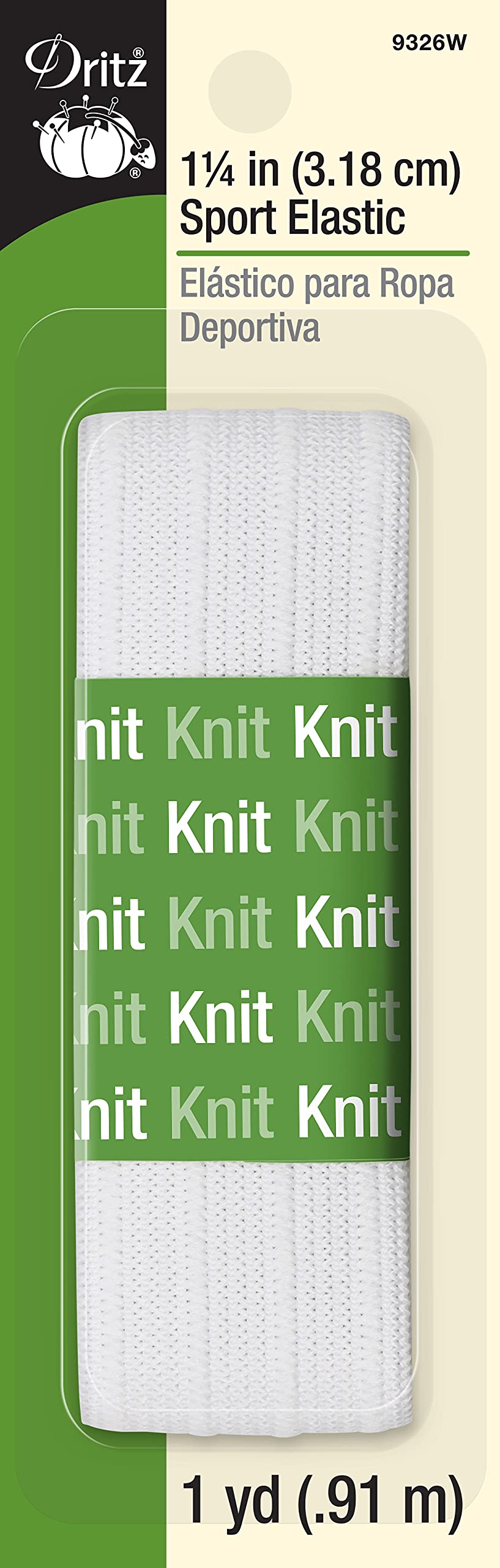 Dritz 9326W Sport Knit Elastic, White, 1-1/4-Inch by 1-Yard