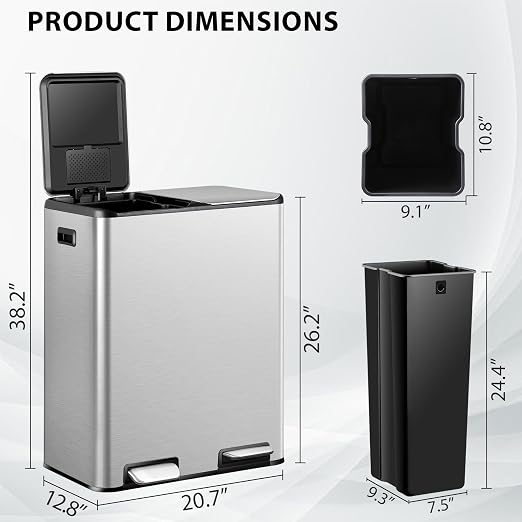Caneca de basura rectangular de acero inoxidable 60L plateada miniatura 7