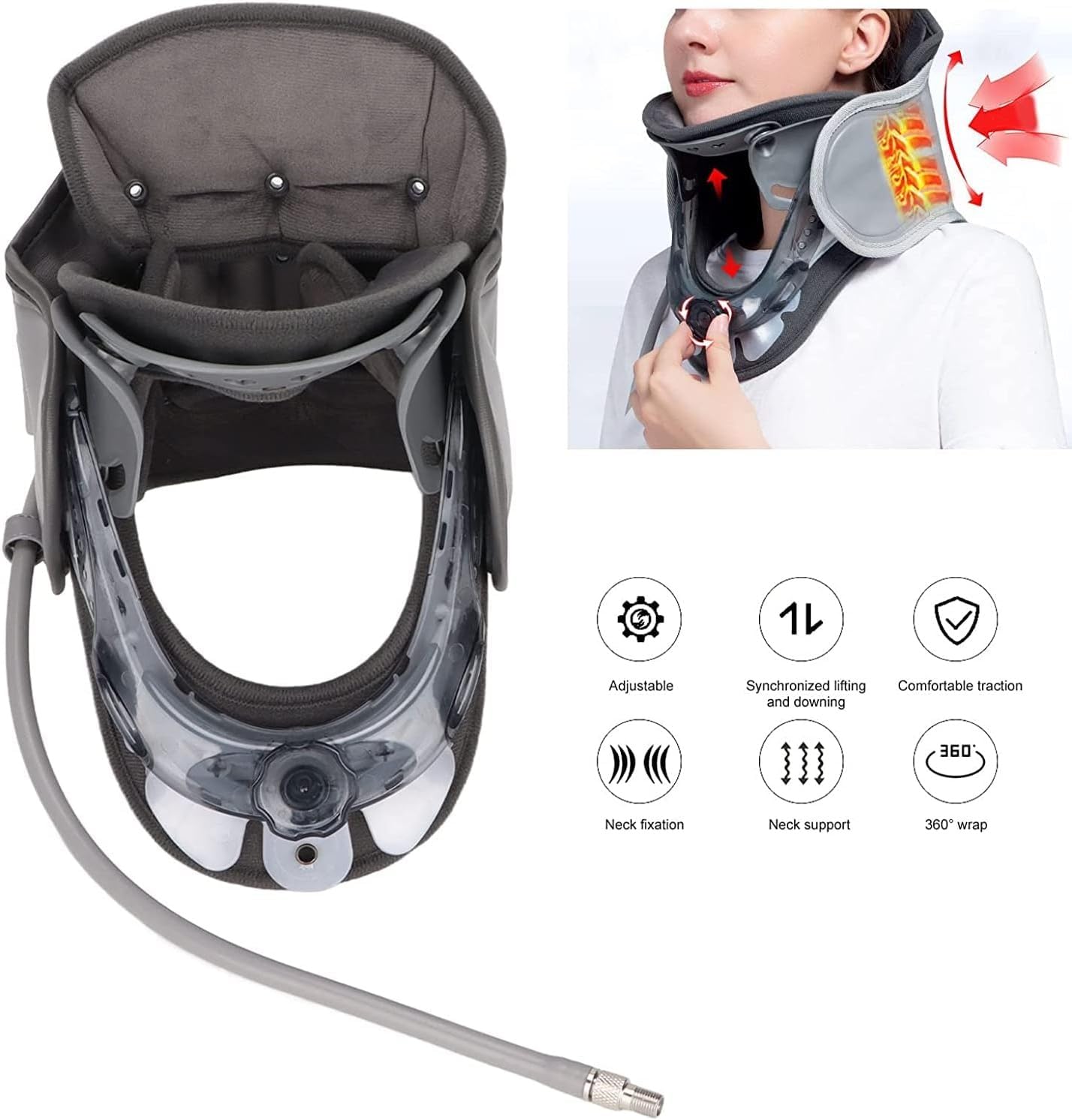 Supporto per Il Collo per Il Dolore al Collo Dispositivo di trazione Gonfiabile Regolabile per alleviare Il Dolore Tramite Collare ad Aria con Pompa di gonfiaggio, tutori per dispo