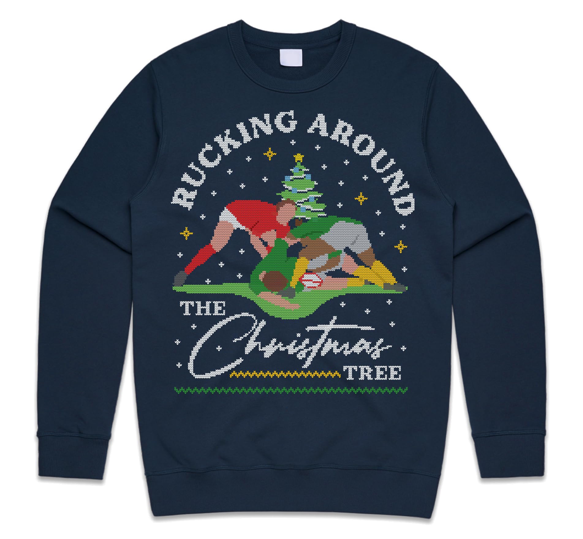 Rucking Around The Christmas Tree Top Xmas Funny Rugby Wales England Scotland Men's Jumper Sweater