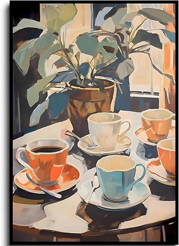 LAYWHQ - Arte de pared retro para café, tazas de café y comida vintage, decoración de pared de lienzo italiano para viajes, pinturas creativas,