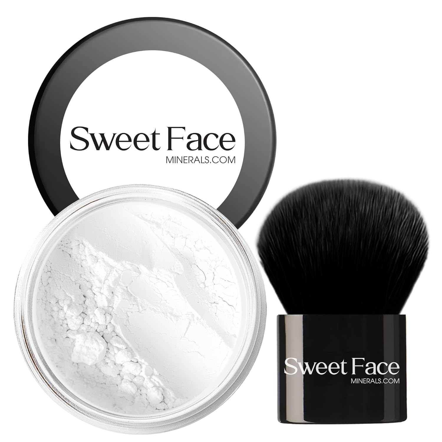 FINISHING POWDER with KABUKI BRUSH Mineral Makeup Setting Illuminating Bare Face Oil Control Corrector Concealer Full Coverage
