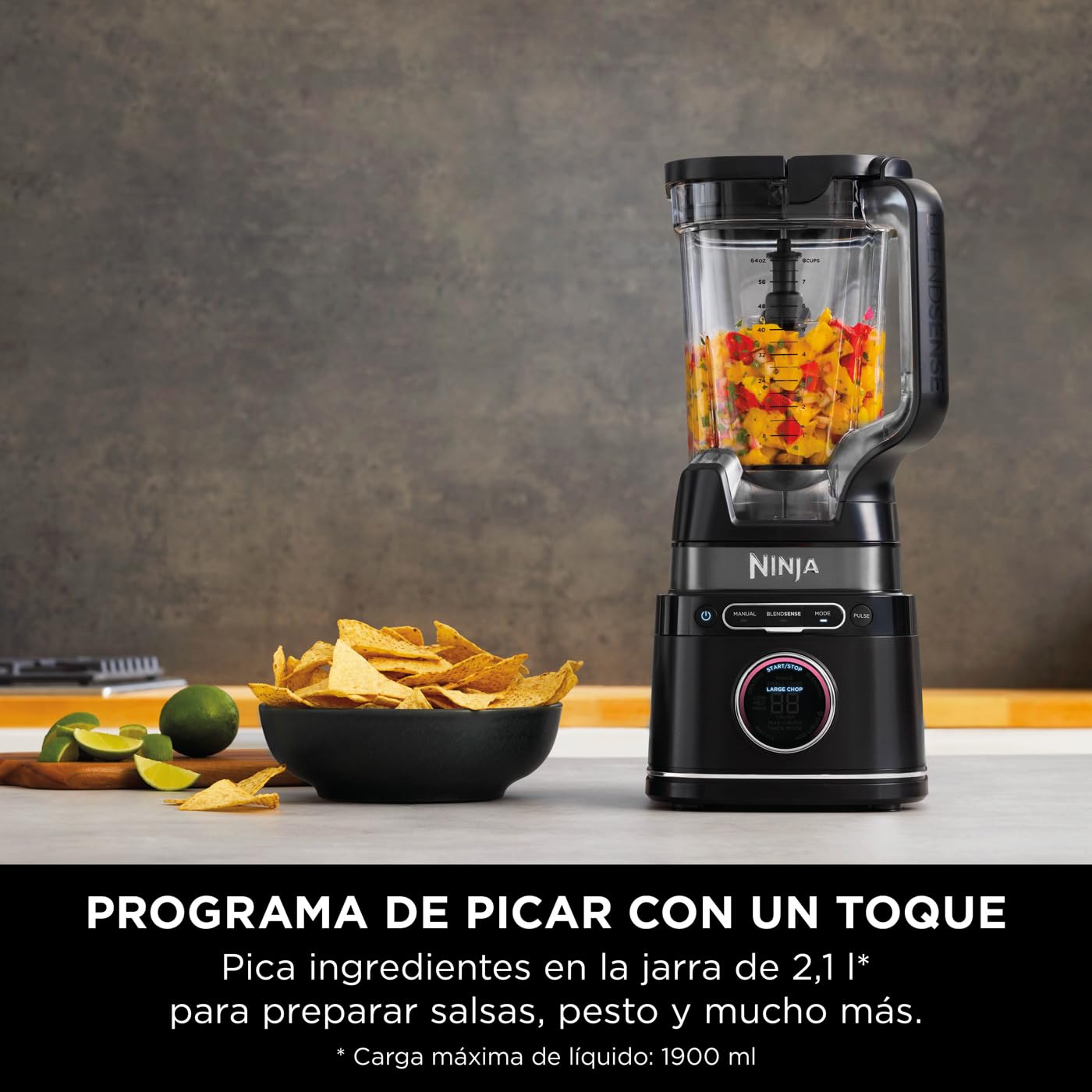 Ninja Detect Power Pro, Batidora 2 en 1, 1200W, Negro, TB301EU | Con Jarra de 2L (Capacidad Máx. 1900Ml) y 2 Vasos, para Smoothies, Picar Verduras y Mezclar Bebidas Congeladas