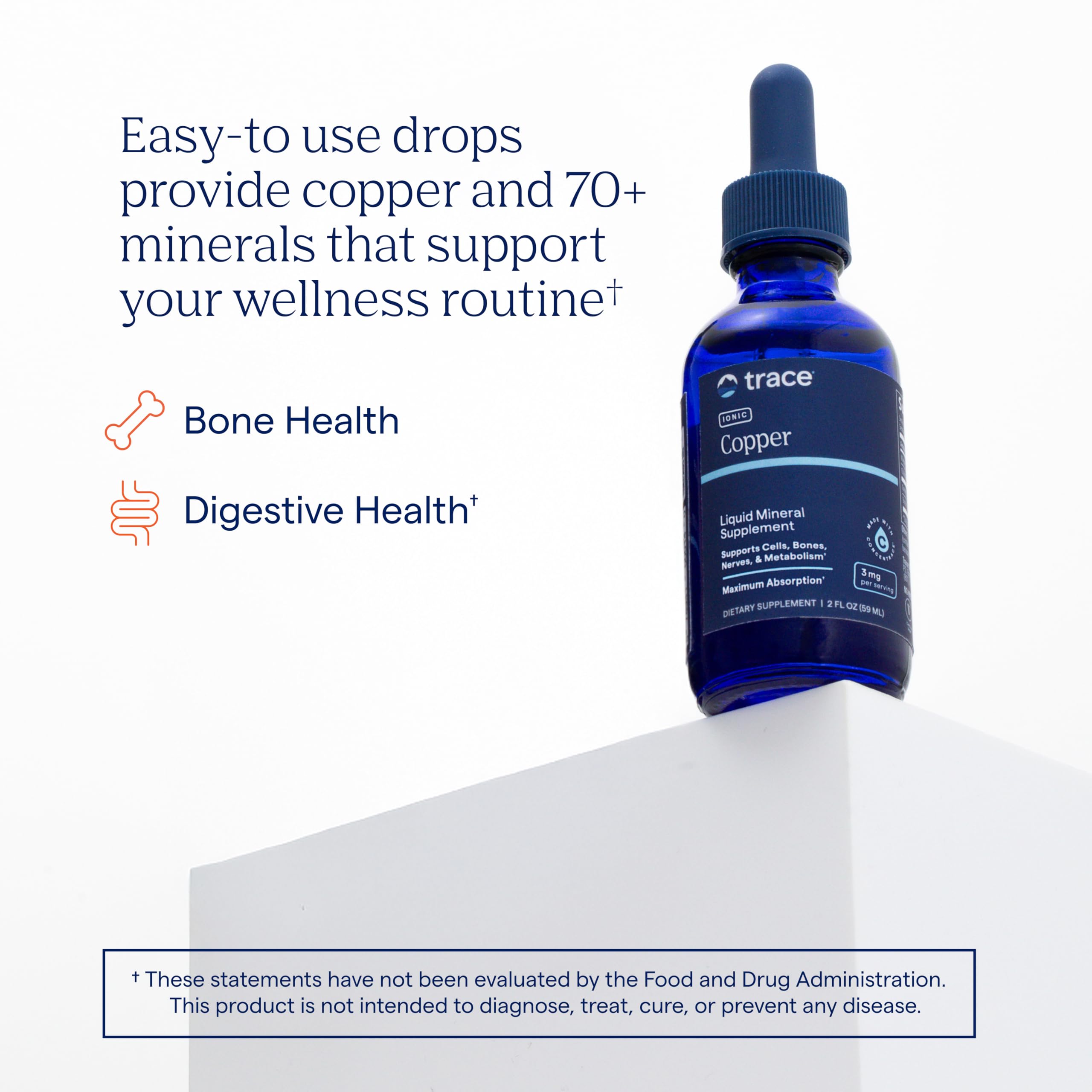 Trace Minerals | Flüssiges ionisches Kupfer 3 mg Nahrungsergänzungsmittel | Antioxidatives Enzym Superoxid-Dismutase | Unterstützt die Blutgesundheit, Nerven und Stoffwechsel 59ml, 48 Portionen