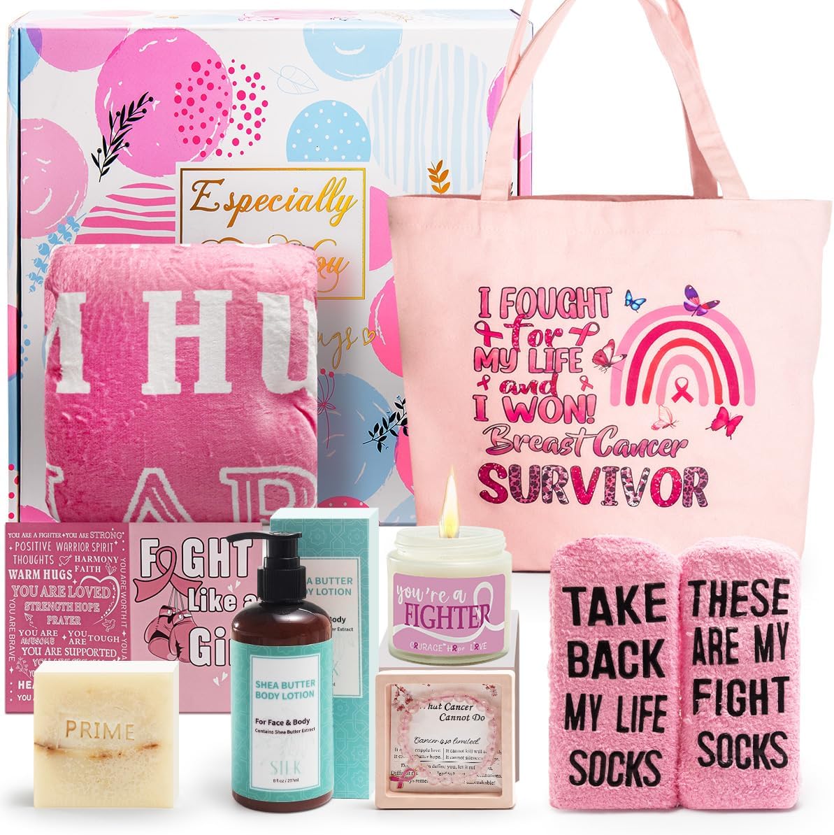 Breast Cancer Survivor Gifts for Women,Get Well Gifts for Women,Sympathy Git Baskets, Breast Cancer Throw Blanket Breast Cancer Care Package for Wome Care Package for Cancer Survivor Chemo (Pink)