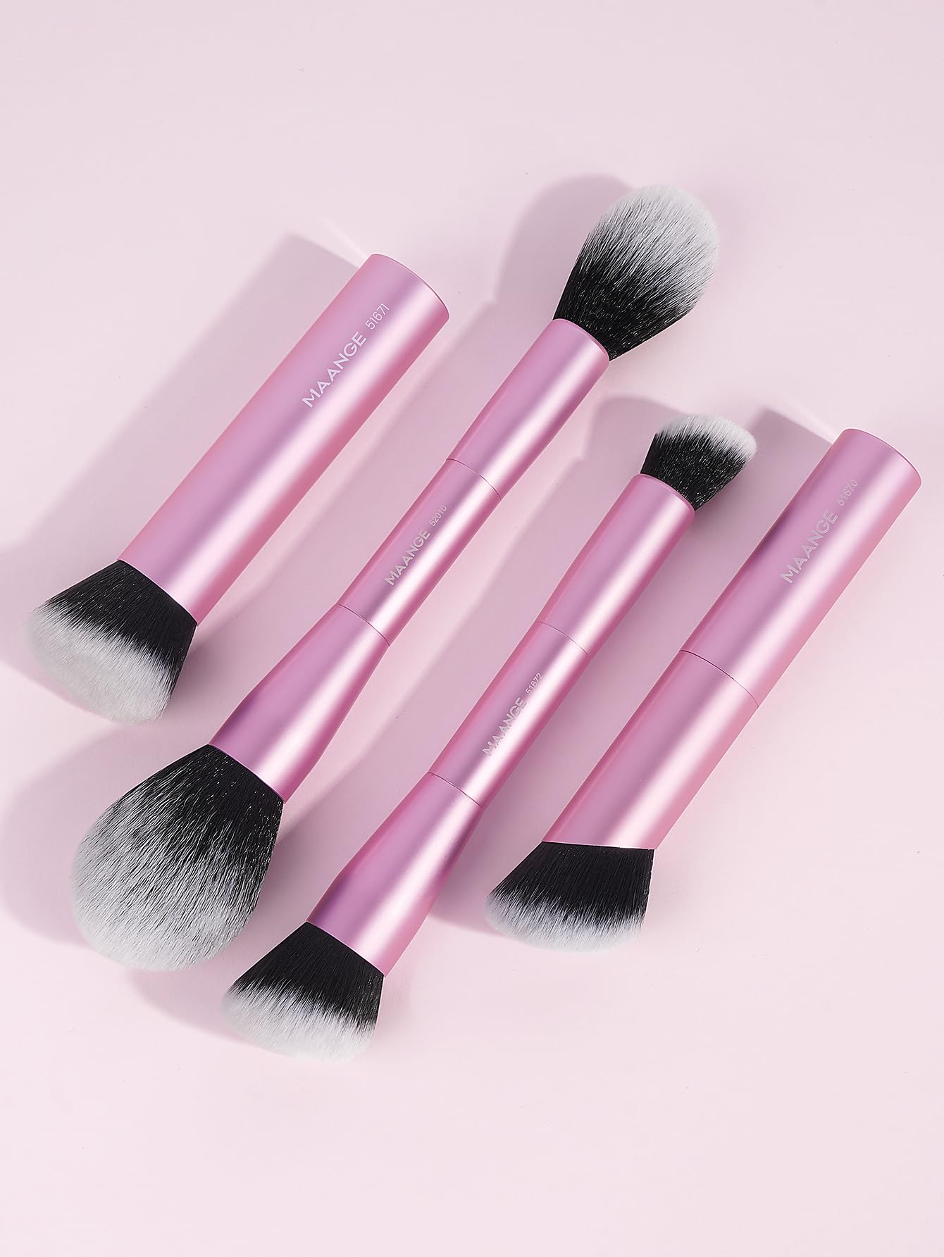 MAANGE Set di 4 pennelli per fondotinta kabuki a doppia estremità, per cipria liquida, correttore, crema, cosmetici, blush, kit di strumenti per il trucco del viso (rosa)