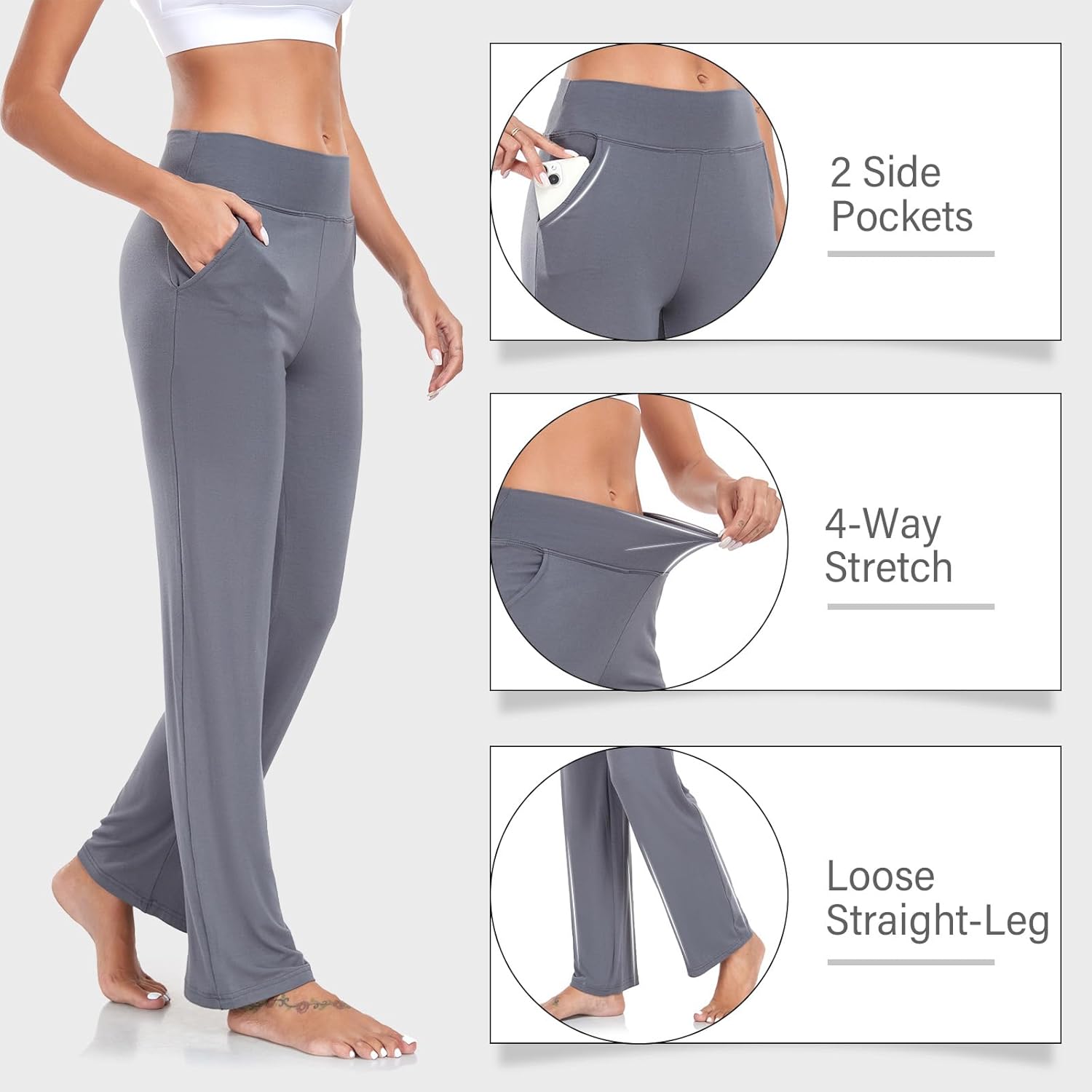 ADANIKI Women’s Yoga Pants with Pockets, High Waisted Bootcut Straight-Leg Pants for Women, Loose Comfy Modal Sweatpants - Image 6