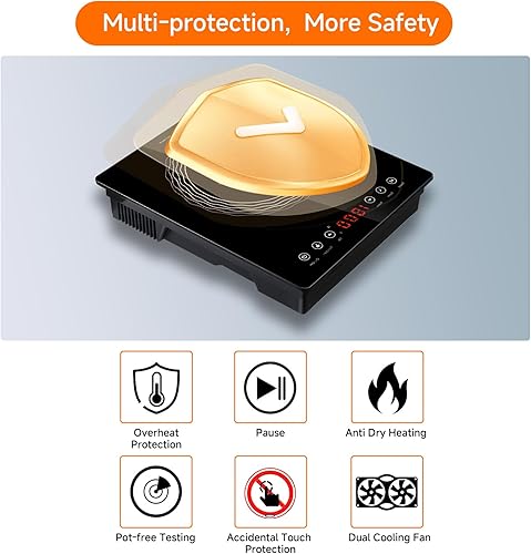 Miniatura 4 de Quemador portátil de inducción, 1800 W, placa caliente de inducción con sensor LCD, estufa eléctrica, bobina de calefacción grande de 8 pulgadas,