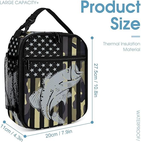 Miniatura 2 de Patriotic Bass Fishing Insulated Lunch Bag for Women Men Reusable Lunch Box Tote Bag for Work Travel