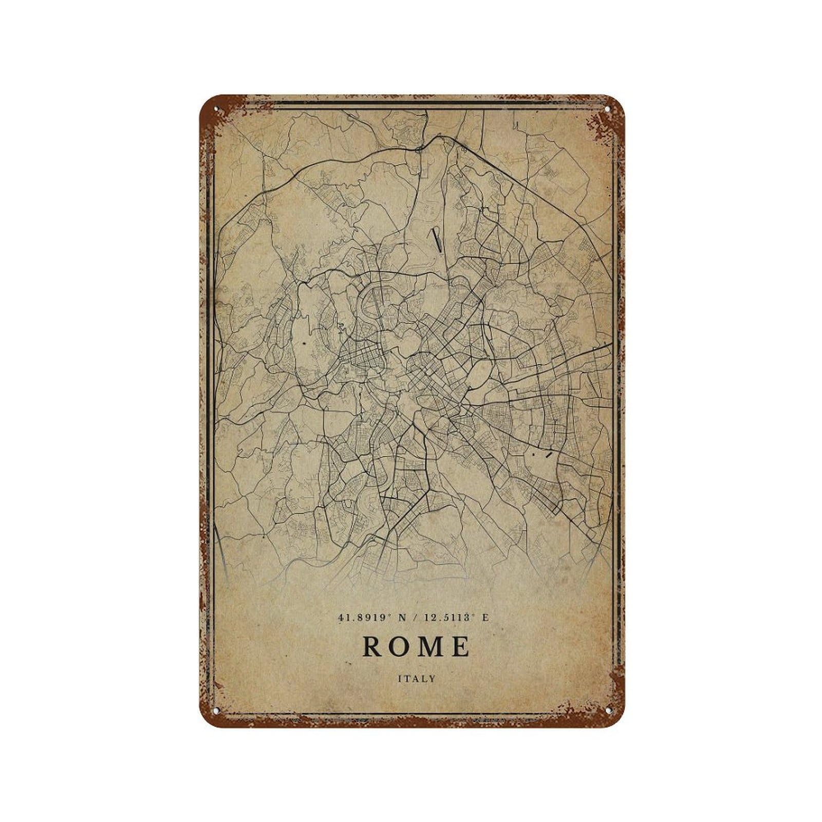 xiaoxiaoshen Rome Vintage Map Print Wall Decor Art Metal Tin Poster Modern Home Decor Art Home Bar Shop Decorations Vintage Sign 30x20cm