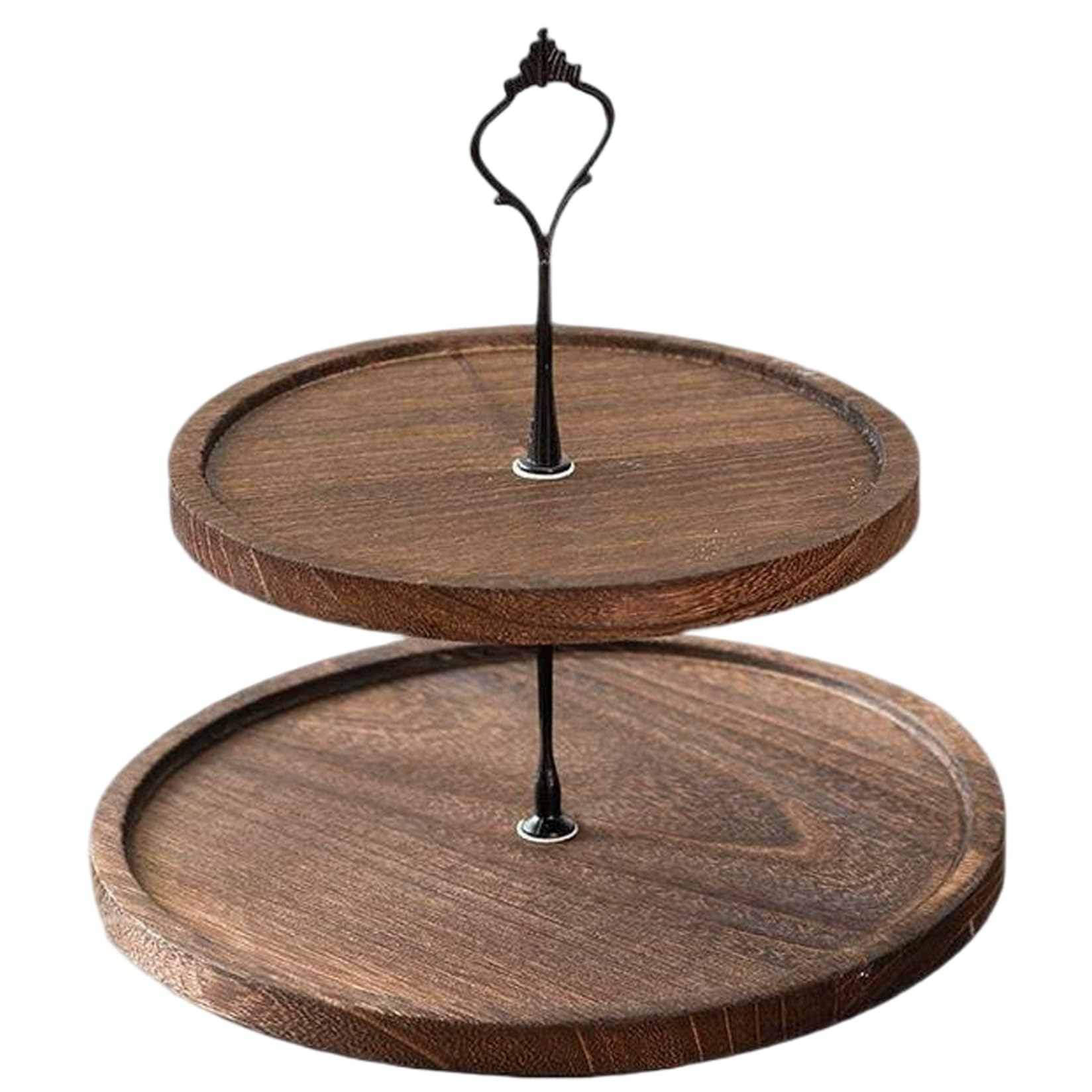 Support de plateau à deux niveaux en bois rustique vintage avec poignée en métal pour gâteaux