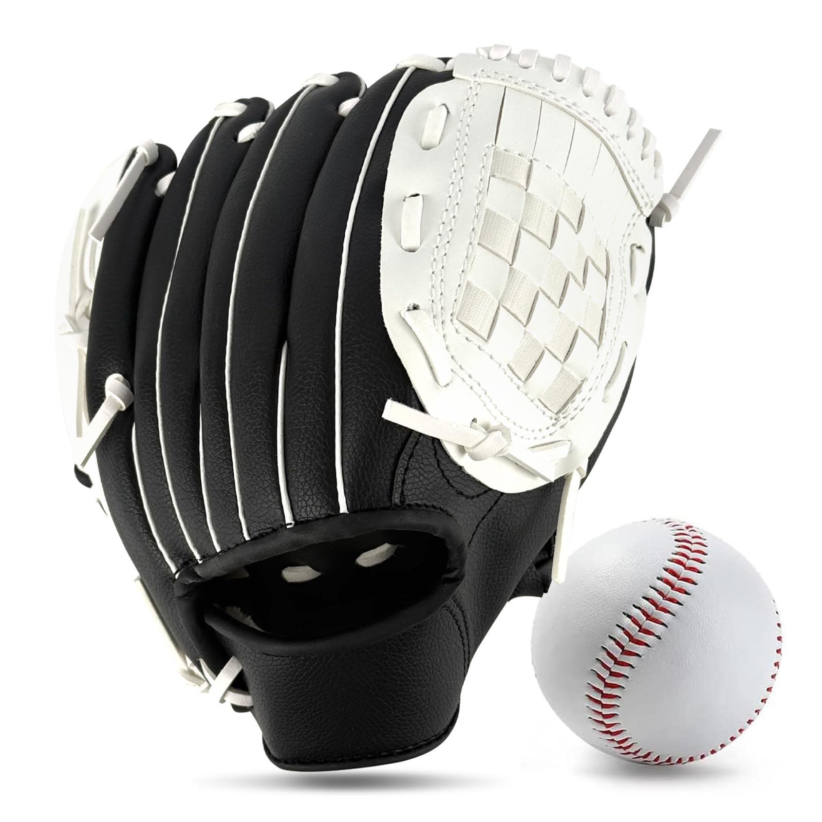 Guante de béisbol, guante de béisbol y sóftbol con pelota para niños, jóvenes y adultos, entrenamiento y principiantes, lanzamiento de mano derecha, guante de mano izquierda