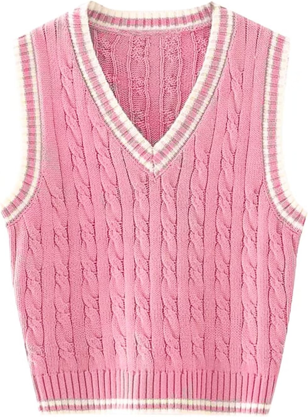 RefindWin Womens Sweater Vest Cable Knit Casual V Neck Ribbed Preppy Pullover Tops Sleeveless