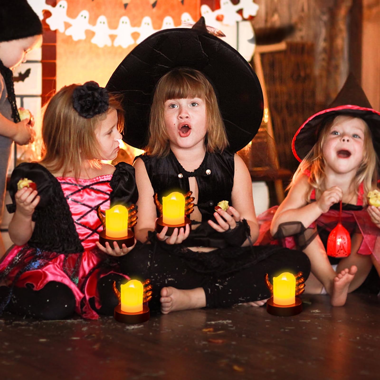 Candele LED Senza Fiamma Halloween | 4 Pack Decorazioni Spaventose Per Tavolo, Casa, Feste - Luci Realistiche A Batteria