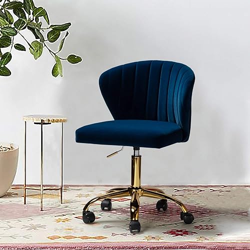Miniatura 7 de TINA'S HOME Sillas de escritorio de oficina con ruedas y base dorada, moderna silla de oficina sin brazos de terciopelo, silla giratoria ajustable