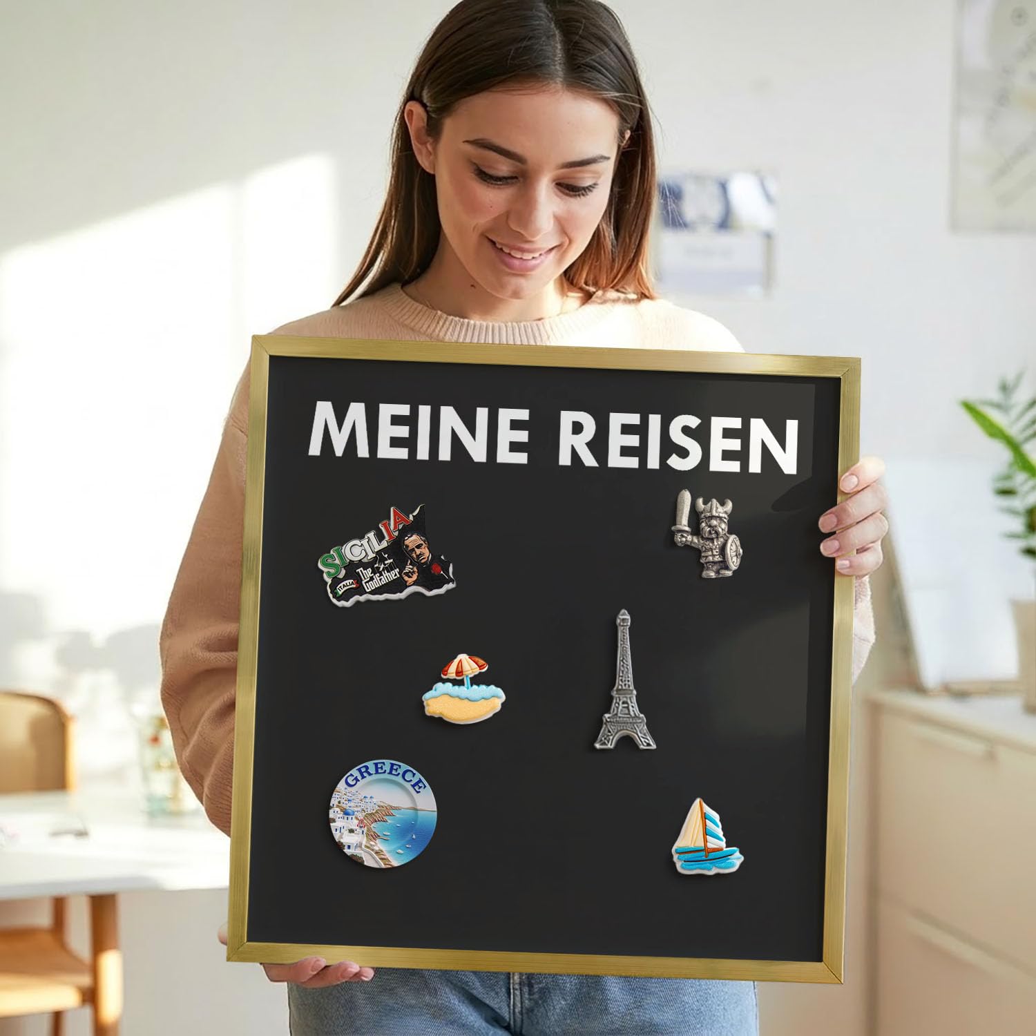 Magnetische Tafel 60x40 cm | mit Goldenem Rahmen | Meine Reisen