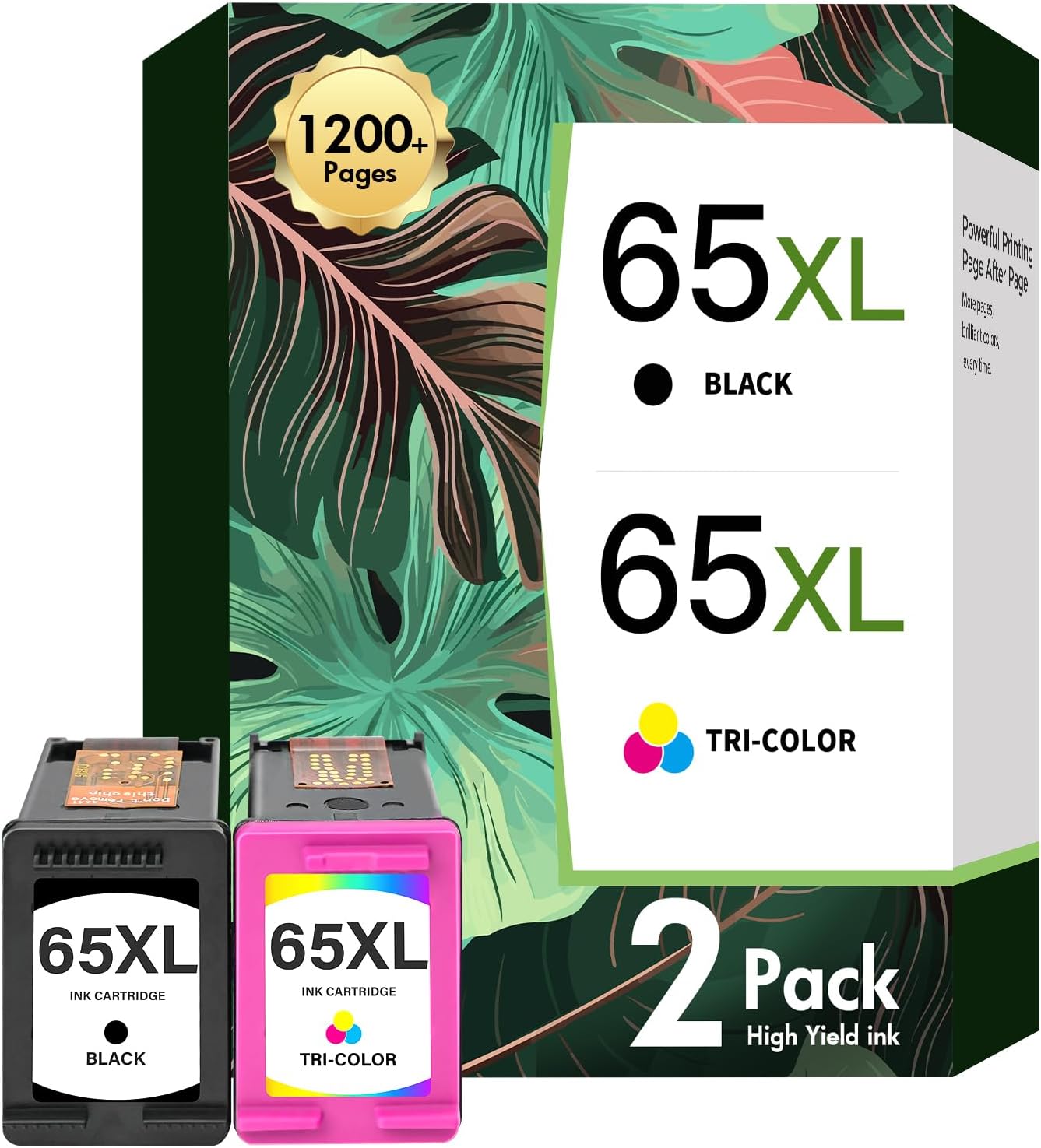 65XL 65 Black/Color Ink Cartridges Combo Pack DeskJet 3755 Envy 5055 Compatible Replacement for HP 65XL Black and Color for HP DeskJet 3772 3752 2600 Envy 5052 5000 Printer (Black Tri-Color)
