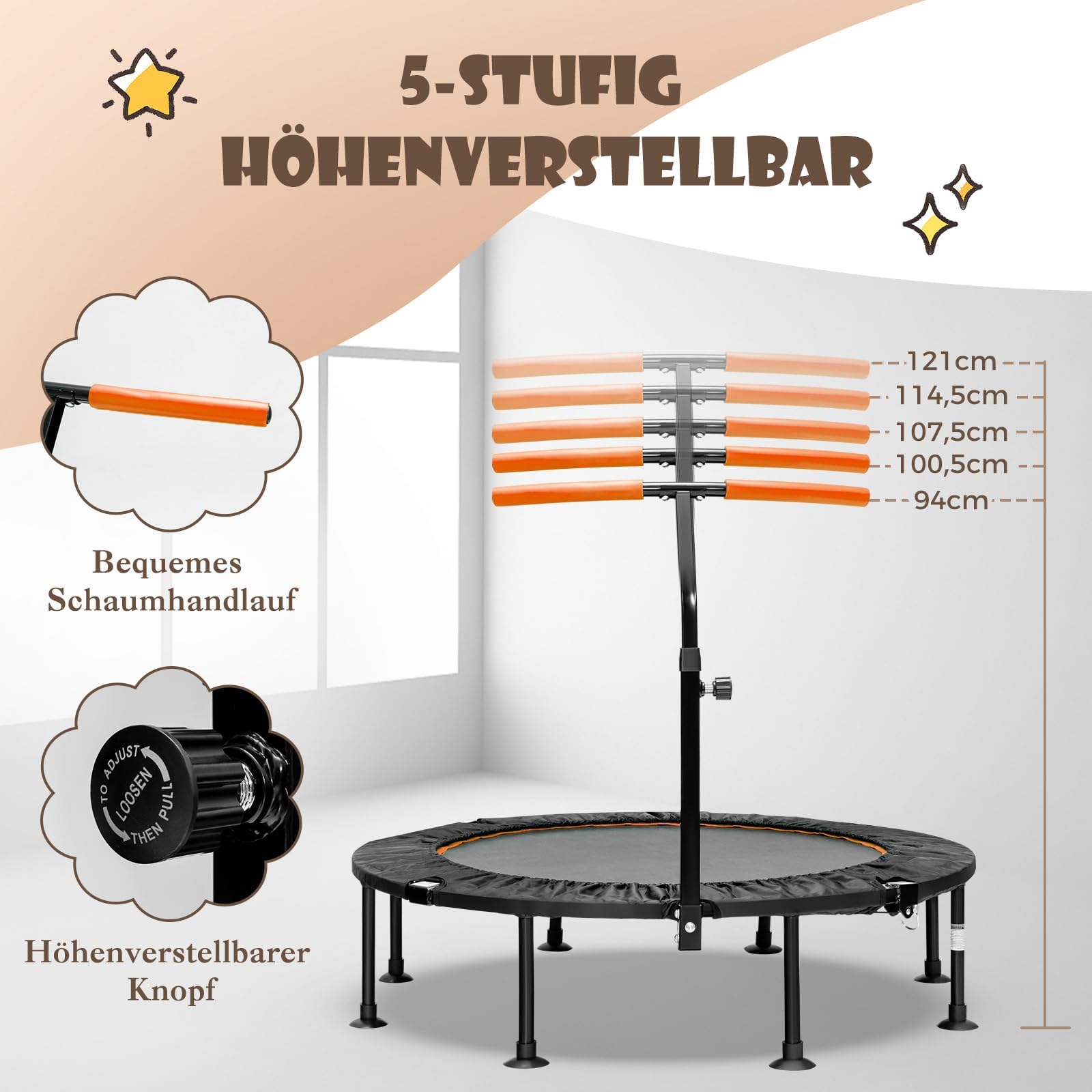COSTWAY 117 cm mini trampoline opvouwbaar, fitness trampoline met in