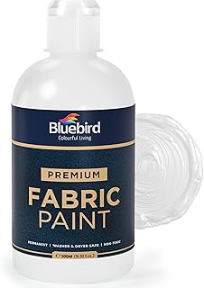 BLUEBIRD Fabric Paint, White, 16.9 Fl Oz – Permanent Fabric Paint for Clothes, Costumes, Halloween Decorations, DIY Crafts & Furniture Upholstery