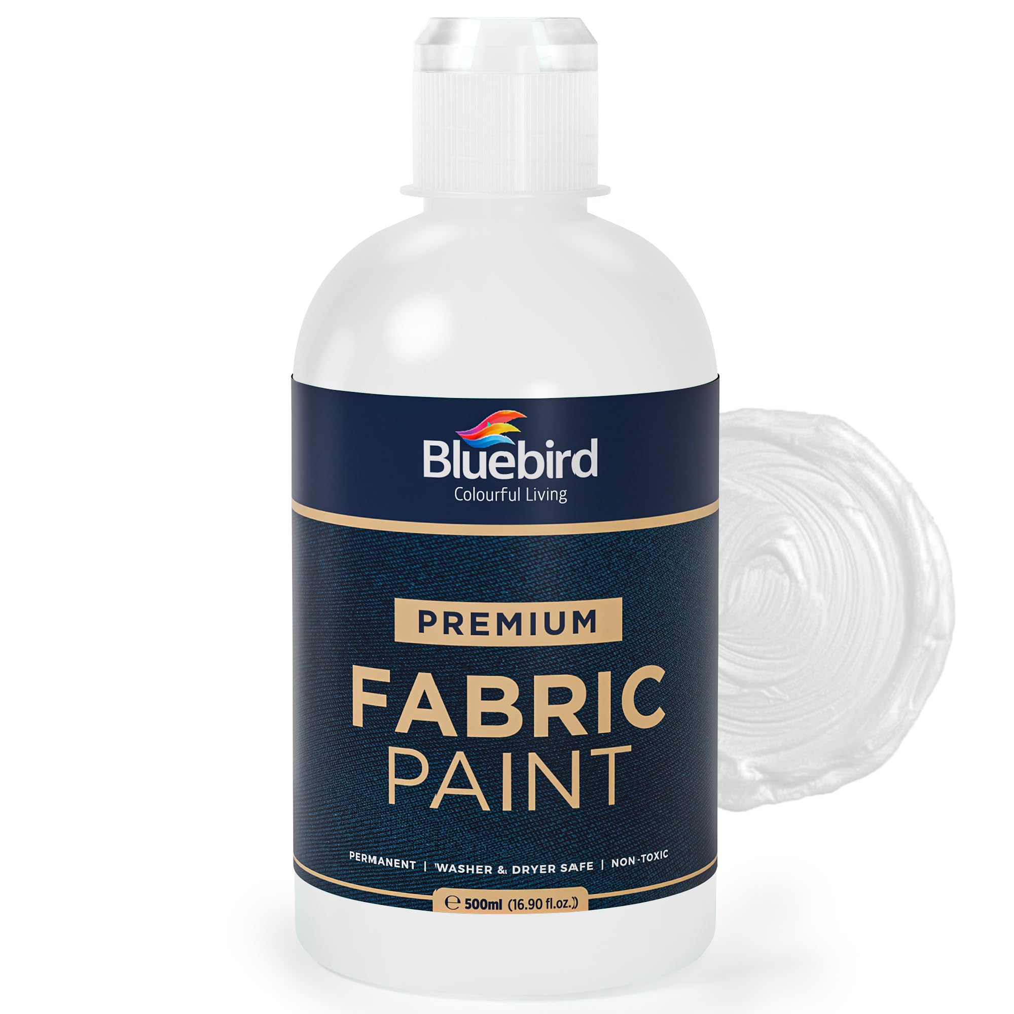 BLUEBIRD Farba do tkanin, biała, 16,9 Fl Oz, trwałe farby do tkanin do dekoracji świątecznych, ubrań, mebli tapicerskich
