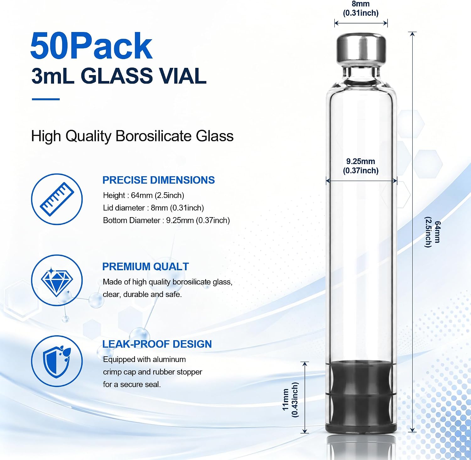 3mL Peptide Pen Cartridges for V1 & V2 Pens, 50 Pack
