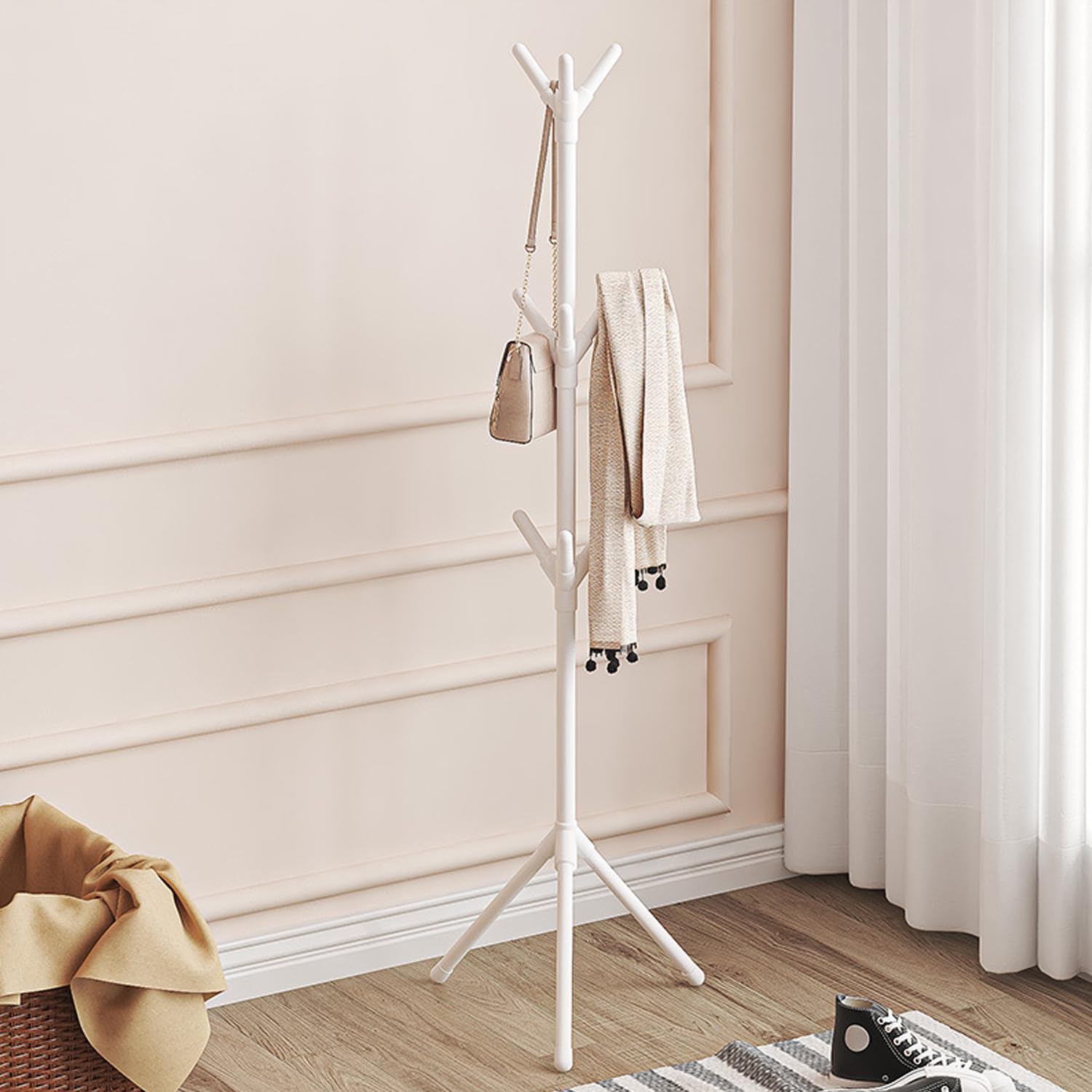 LEOPAX Metal Premium Coat Rack Freestanding Tree Shape Coat Stand With 9 Hooks for Livingroom, Bedroom, Hallway - White, 460 x 460 x 1700 mm-image-44