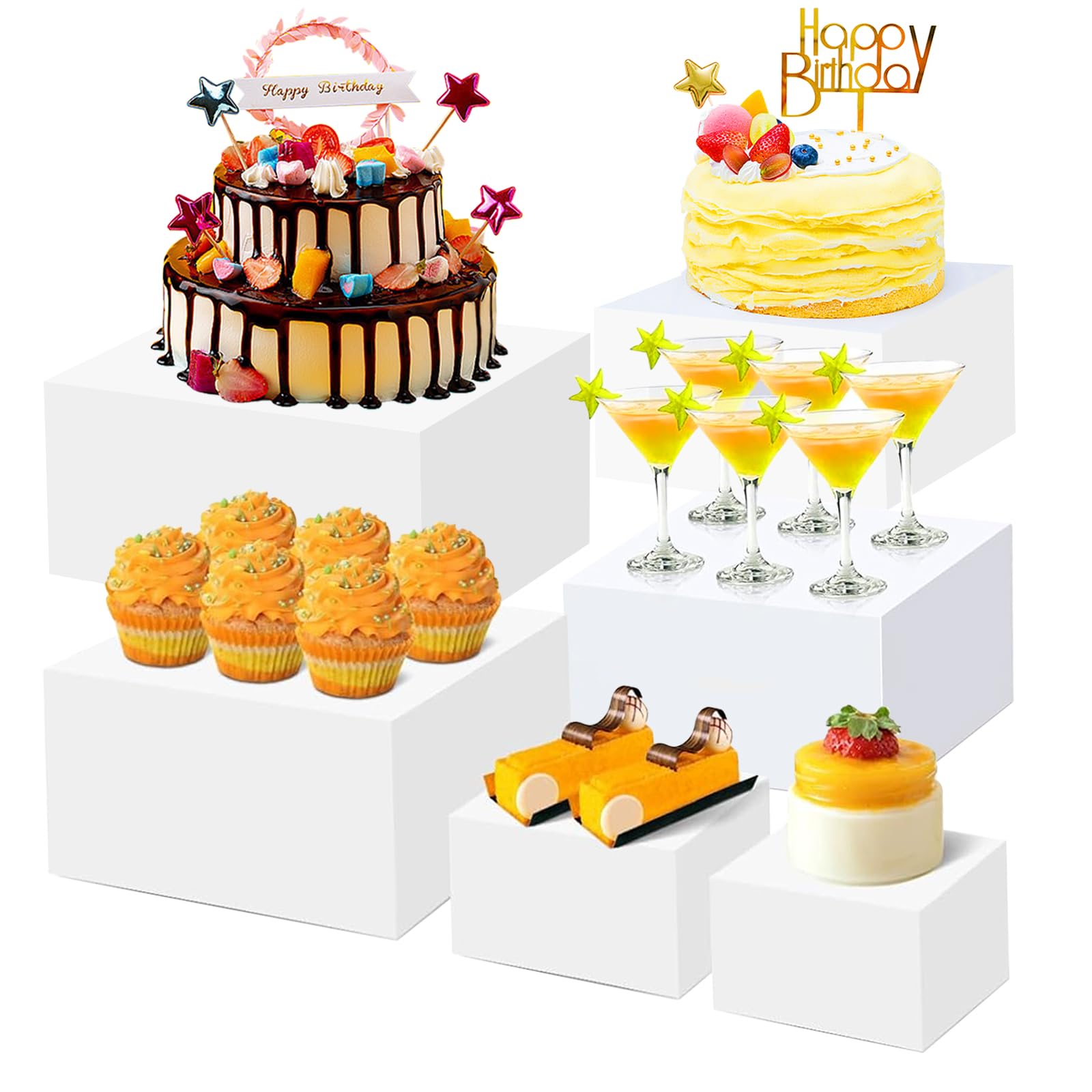 Lot De 3 Présentoirs En Acrylique Blanc – Cubes 20 Cm, 17,7 Cm, 15,5 Cm Pour Desserts, Bijoux, Figurines