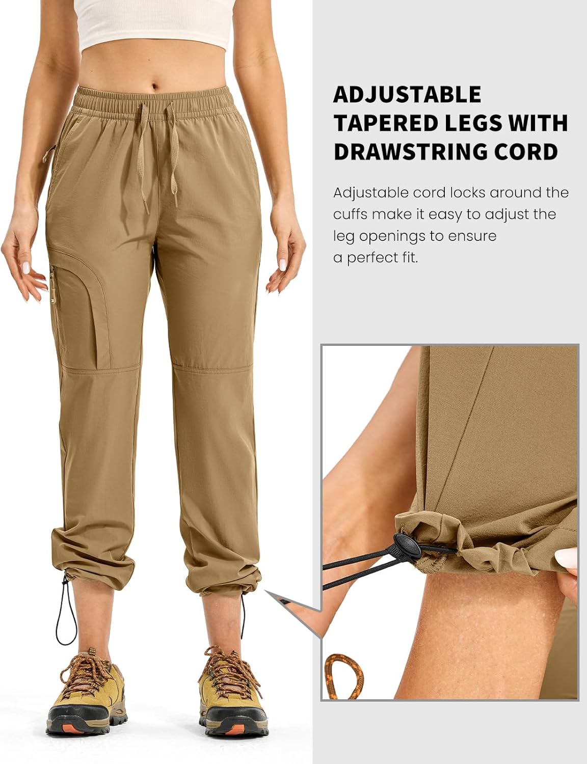 Rdruko Women's Hiking Pants Lightweight Quick Dry Water Resistant Cargo Outdoor Travel Pants Elastic Waist - Image 4