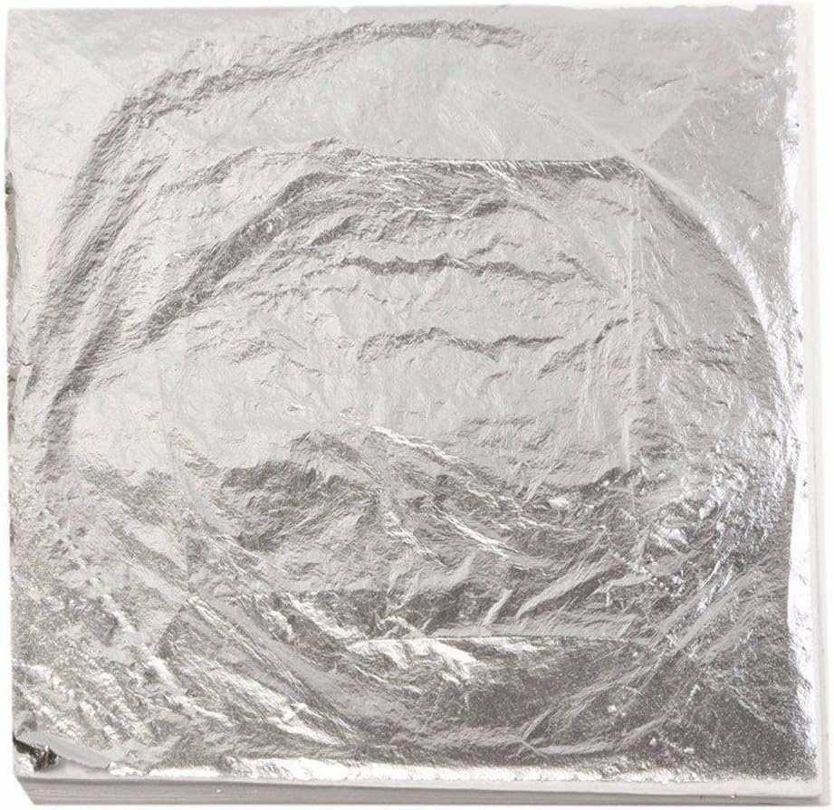 Zehhe 100 Sheets 5.5 by 5.5 Inches Imitation Gold Leaf Foil Paper for Arts, Gilding Crafting, Decoration DIY (silver)