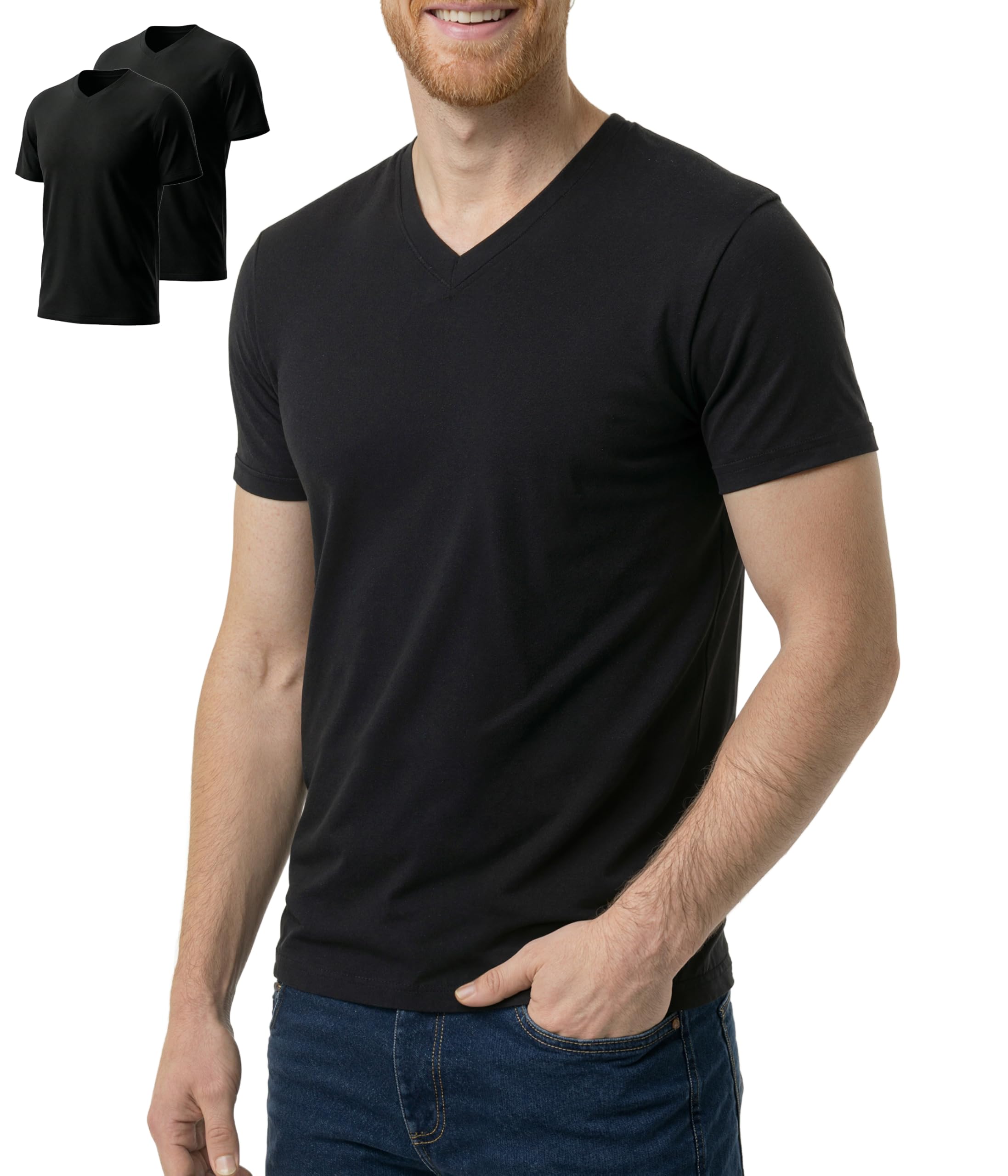 Photo 1 of BEENIUBEE 100% Merino Wool V-Neck Shirts Men, Breathable Wool Base Layer, Non Odor Lightweight Slim Fit Tee for Travel Hiking?Black, XL?