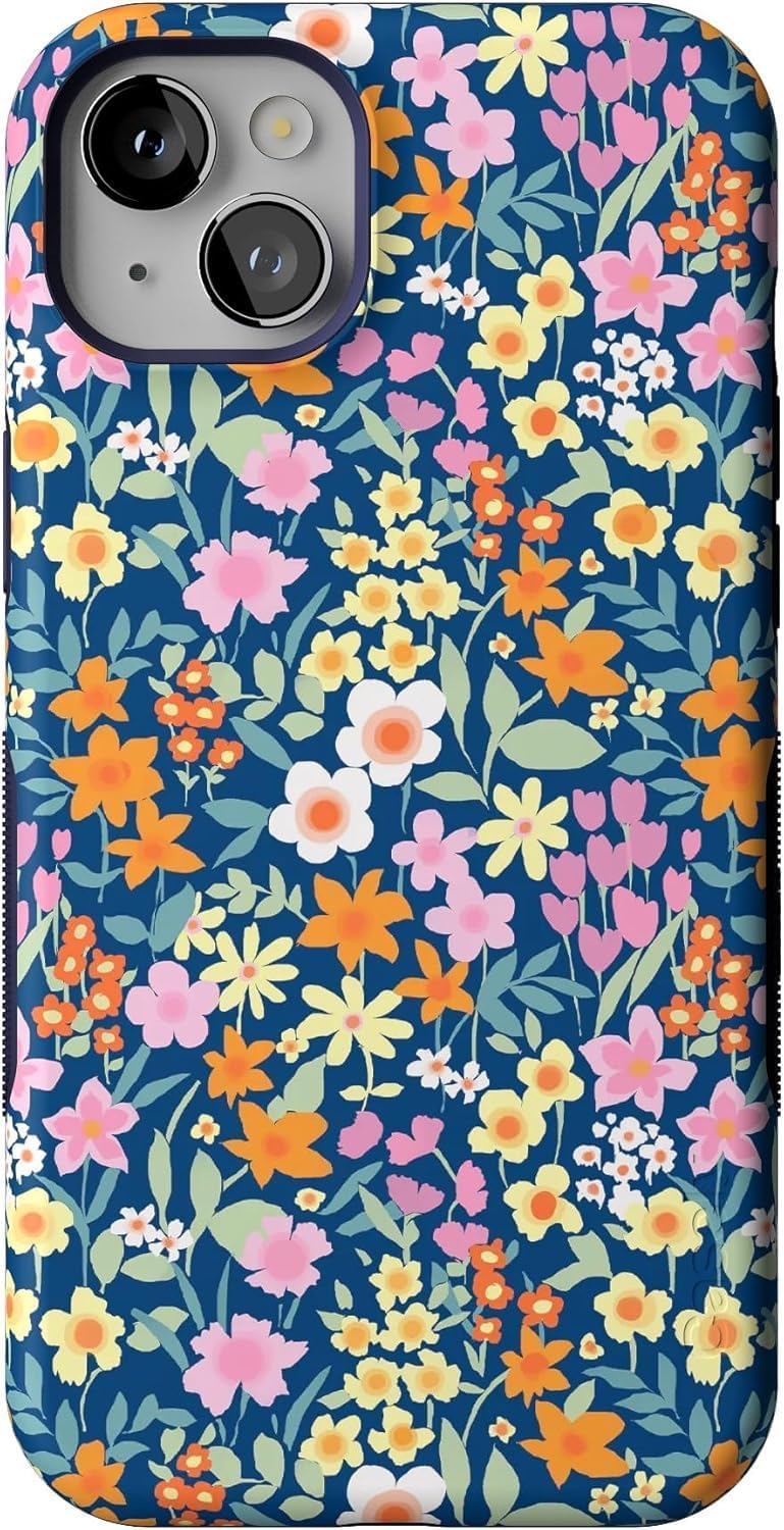 Casely iPhone 14 Plus Case | Full Bloom | Navy Floral | Bold Protective Design | Compatible with MagSafe