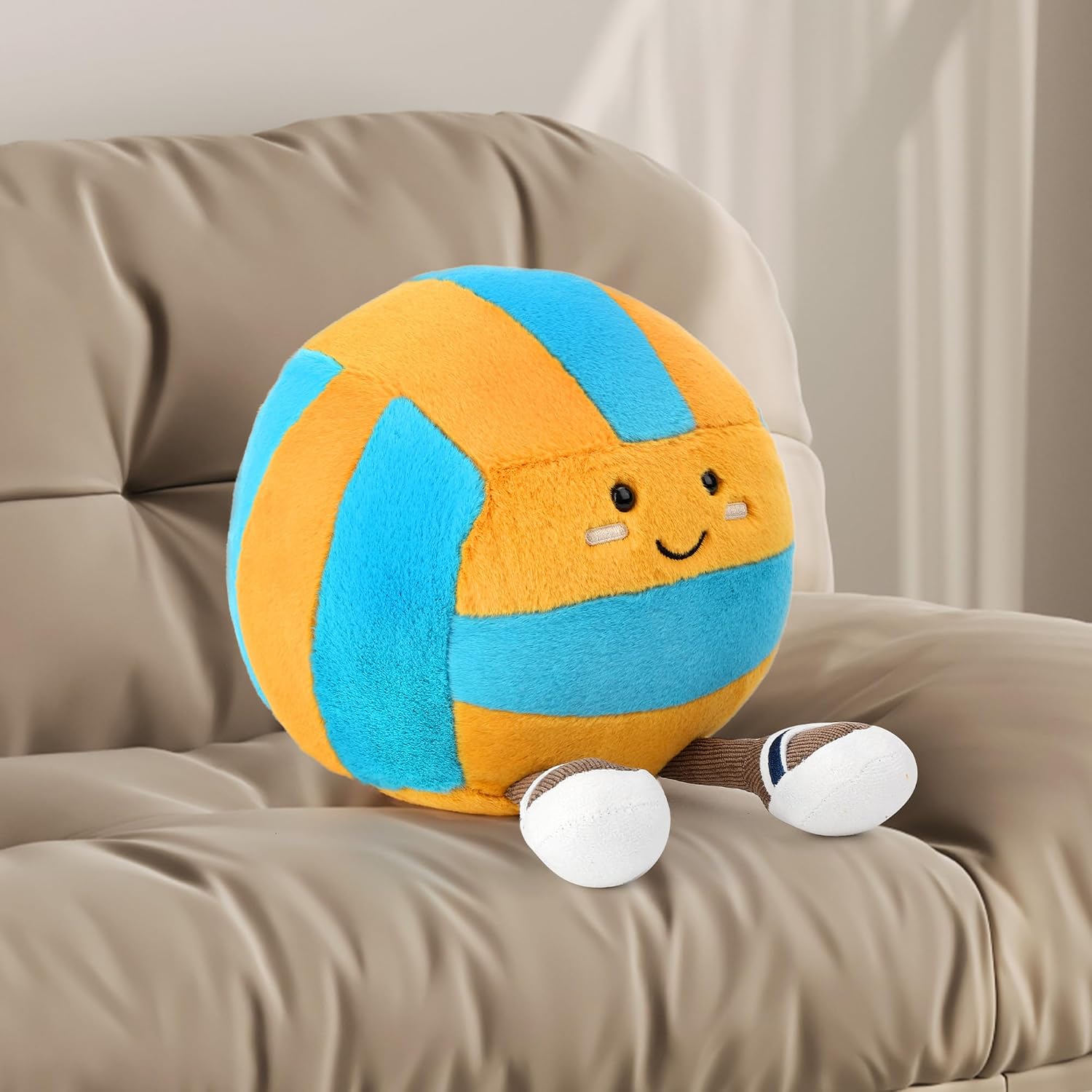 Cute Volleyball Stuffed Animal, 11.2 inches Volleyball Stuffed Toy, Soft Volleyball Plush with Legs Sports Throw Pillow, Funny Sports Volleyball GIF for Kids Boys Girls (Volleyball)