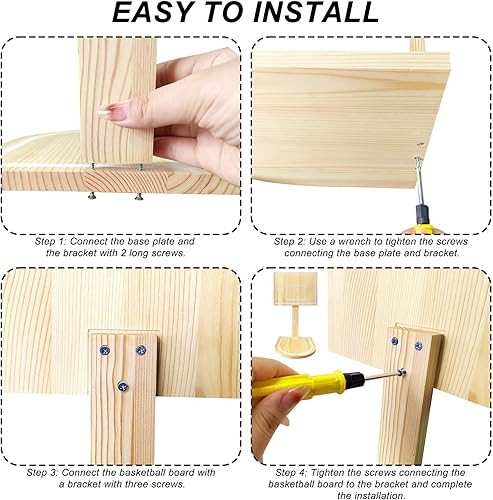 Miniatura 3 de Basurero de baloncesto, basurero de baloncesto, aro de baloncesto de madera para el hogar, fiesta, oficina (papelera no incluida)