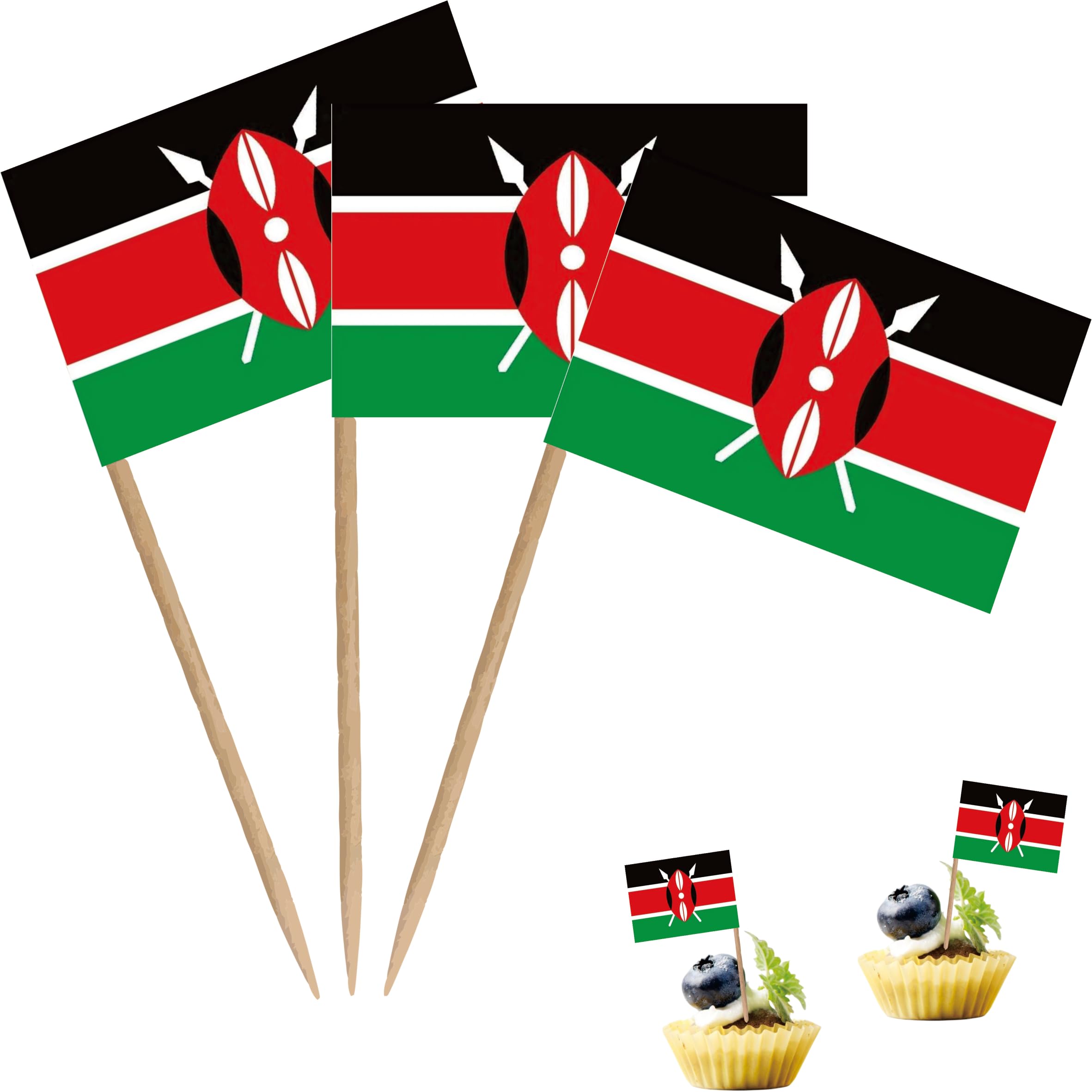 Kenya Toothpick Flag Republic of Kenya Small Mini Cocktail Fruit Cupcakes Toppers Food Stick Flags Decorations,100 Pack