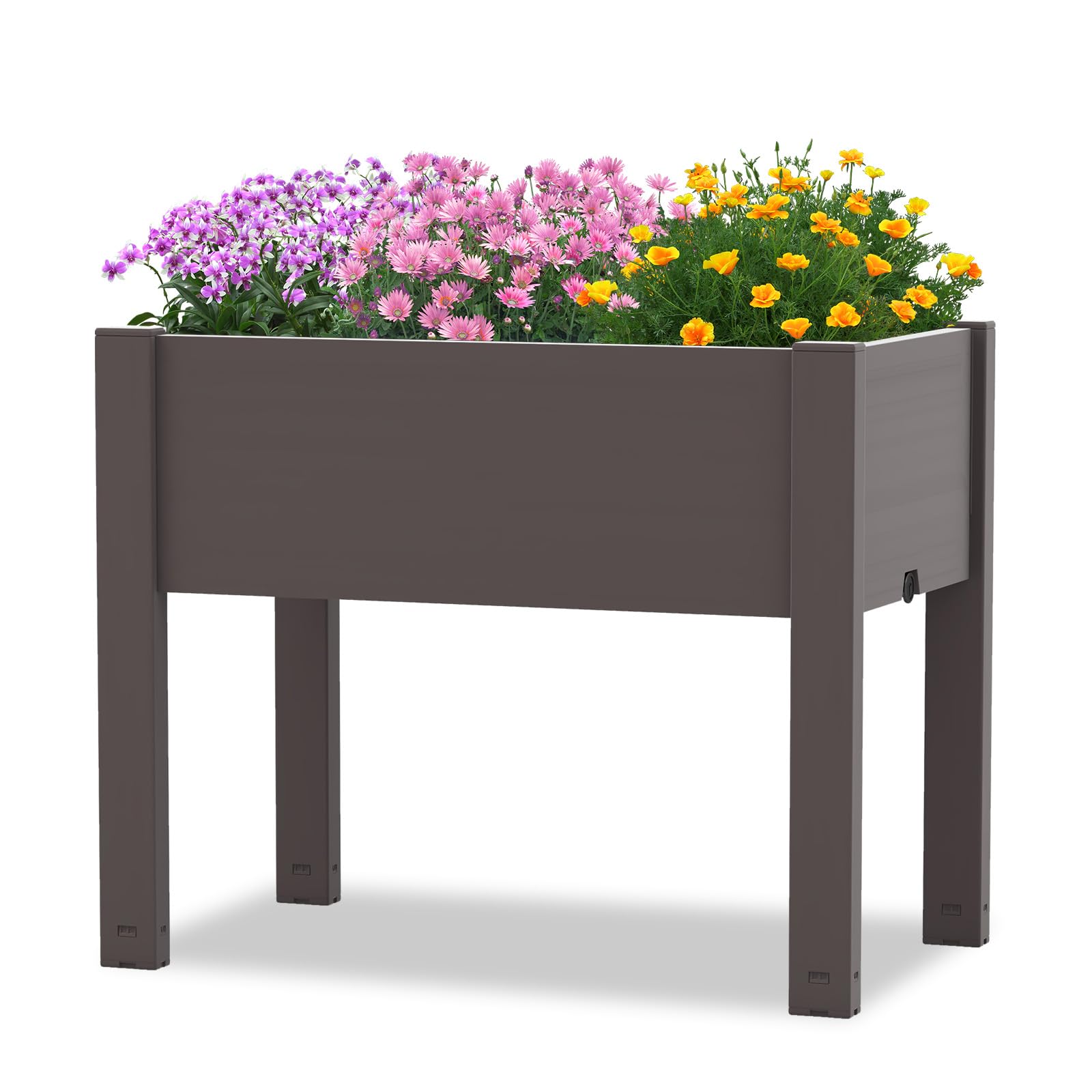 HOMASIS Huerto Elevado de Exterior de PP, Jardinera elevada de Exterior con Sistema de riego automático, arriate Elevado para Plantas con 53L de Capacidad, 76x45x61cm (Marrón)