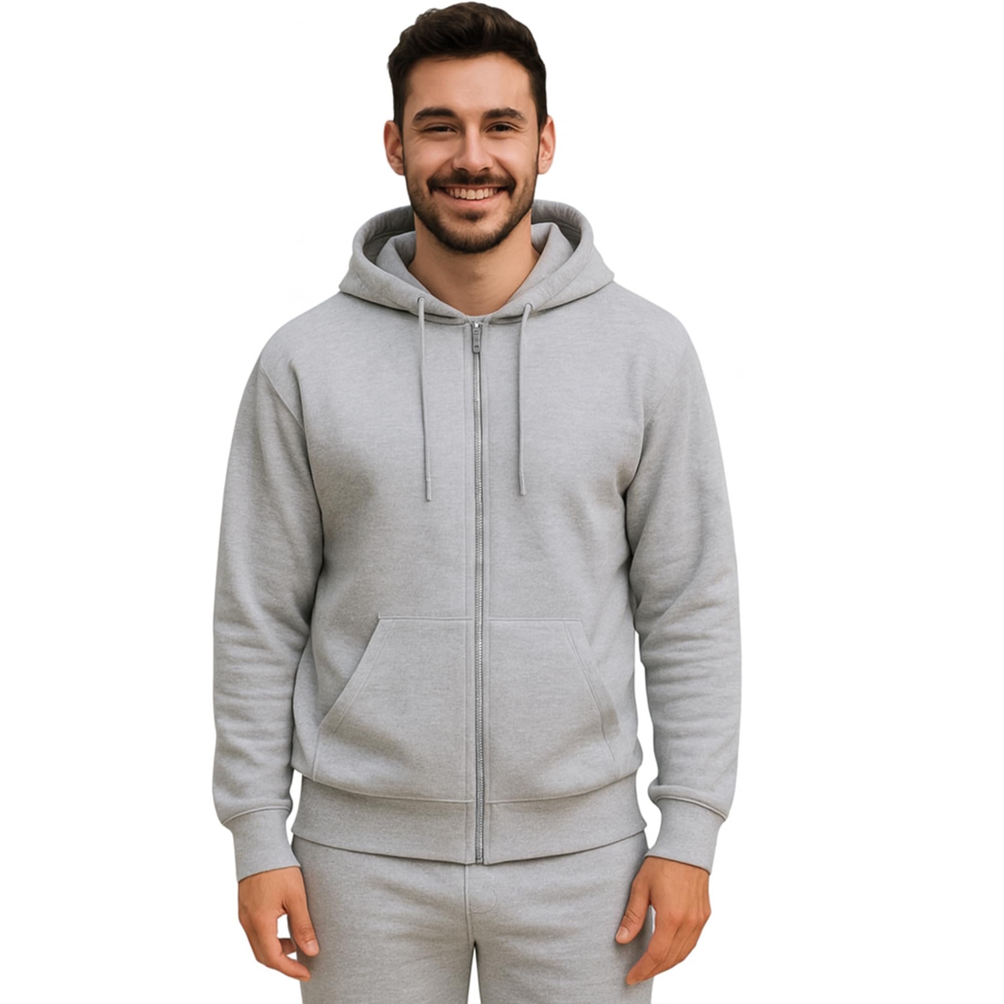 Urban Road Men’s Plain Fleece Zip Hoodie – Full Zip Hooded Sweatshirt with Pockets, 50/50 Cotton Polyester, Casual & Workwear, Regular & Plus Sizes Grey