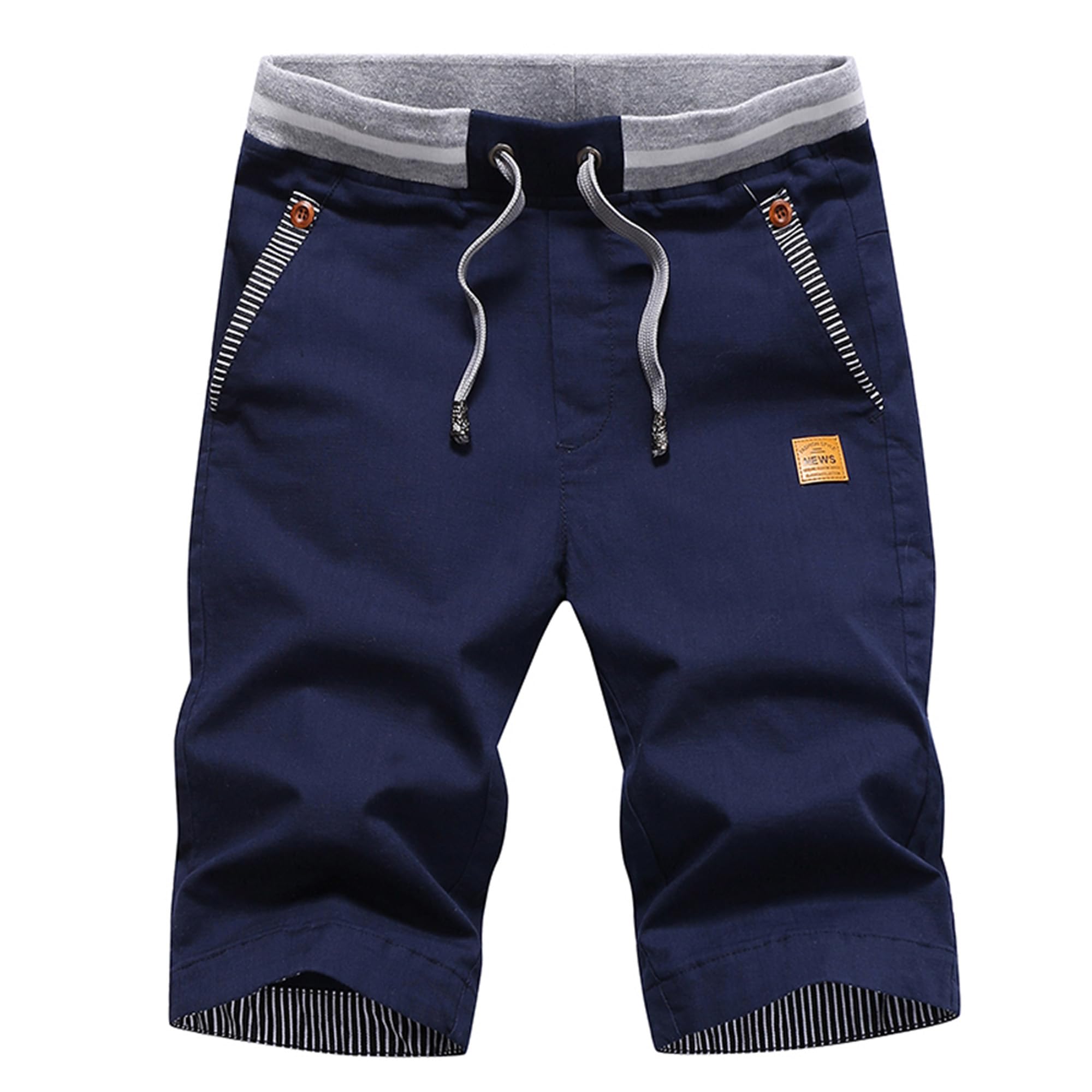 Justsun Men's Navy Blue Summers Cotton Casual Shorts With Elastic Waist And Pockets 2X-Large
